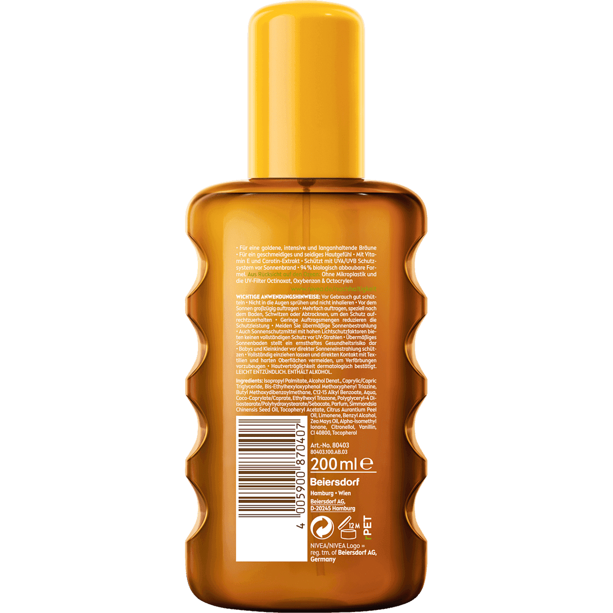 NIVEA SUN Huile solaire en spray tropical bronze, LSF 6, 200 ml (NIVEA SUN Sonnenölspray tropical bronze, LSF 6, 200 ml) — produit allemand authentique au Maroc