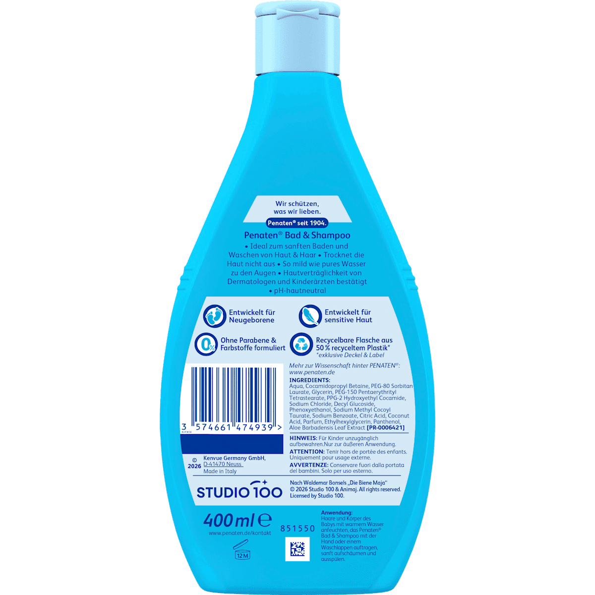 Penaten Bébé Bain moussant Bad & Shampooing, 400 ml (Penaten Baby Badezusatz Bad & Shampoo, 400 ml) — منتج ألماني أصلي في المغرب