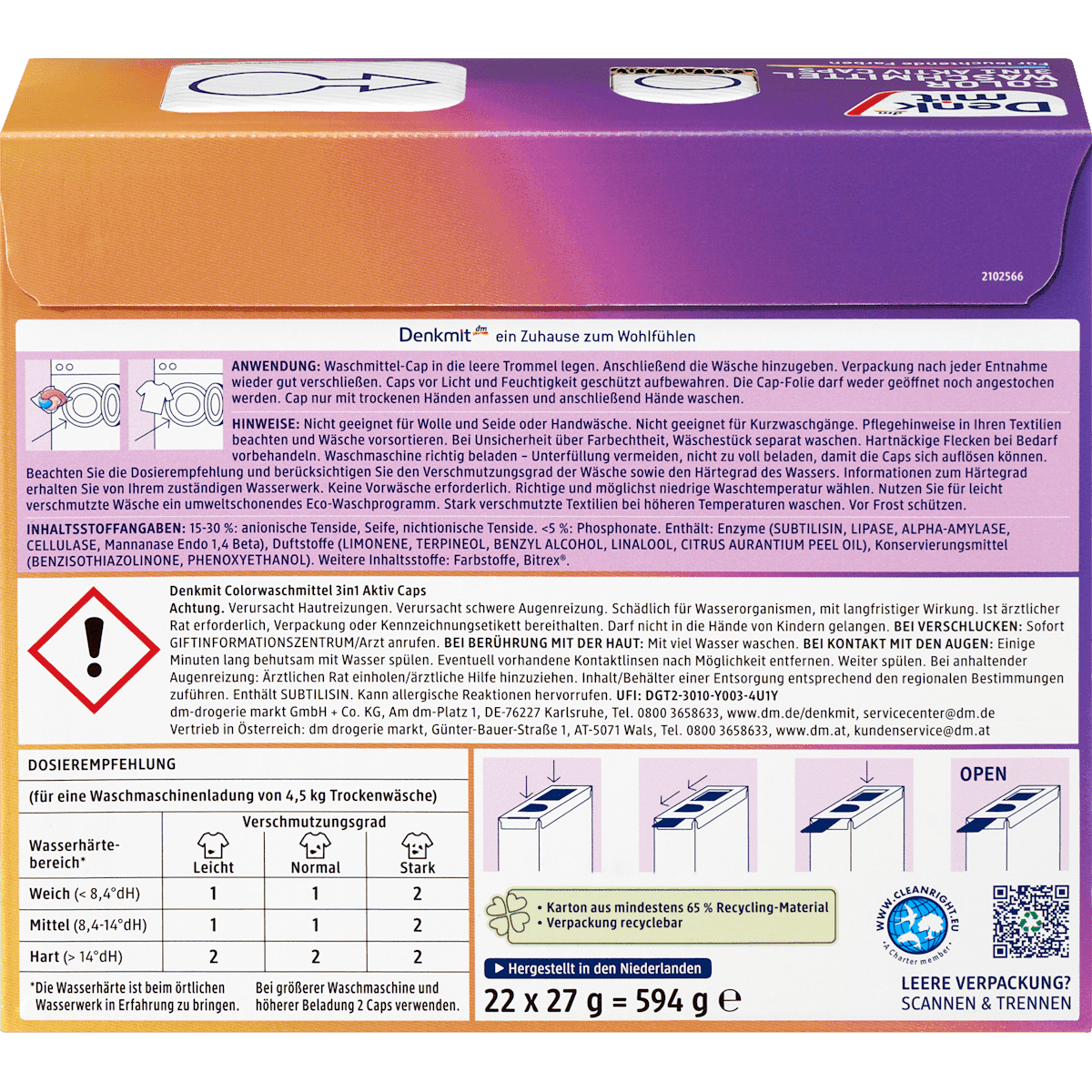 Denkmit Lessive couleurs 3in1 capsules actives, 22 lavages (Denkmit Colorwaschmittel 3in1 Aktiv Caps, 22 Wl) — منتج ألماني أصلي في المغرب