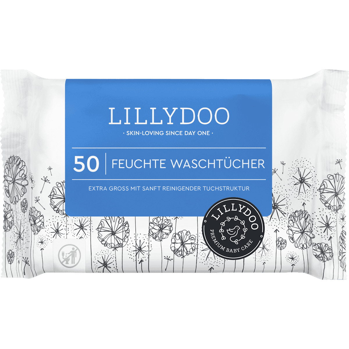 LILLYDOO Gants de toilette humides, 50 pièces — produit allemand authentique au Maroc