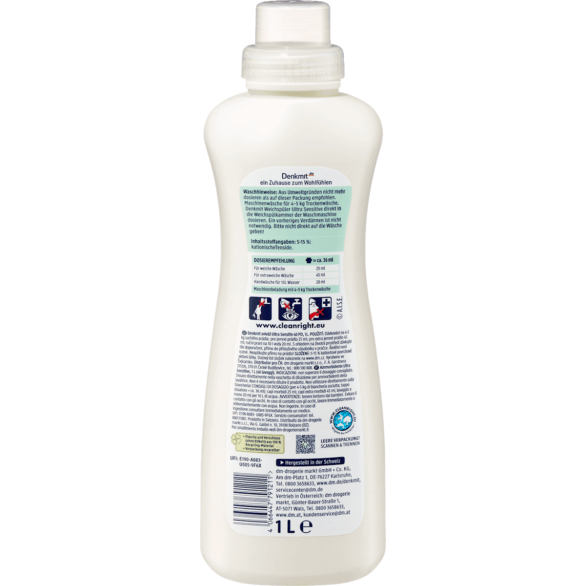 Denkmit Assouplissant Ultra Sensitive 40 lavages, 1 l (Denkmit Weichspüler Ultra Sensitive 40WL, 1 l) — منتج ألماني أصلي في المغرب