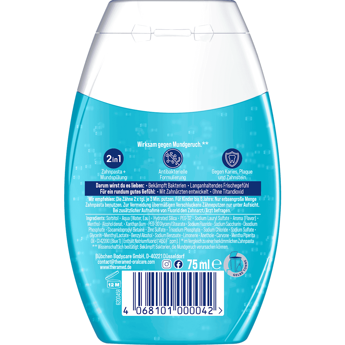 Theramed Dentifrice Gel Original-Frisch 2in1, 75 ml (Theramed Zahnpasta Gel Original-Frisch 2in1, 75 ml) — produit allemand authentique au Maroc