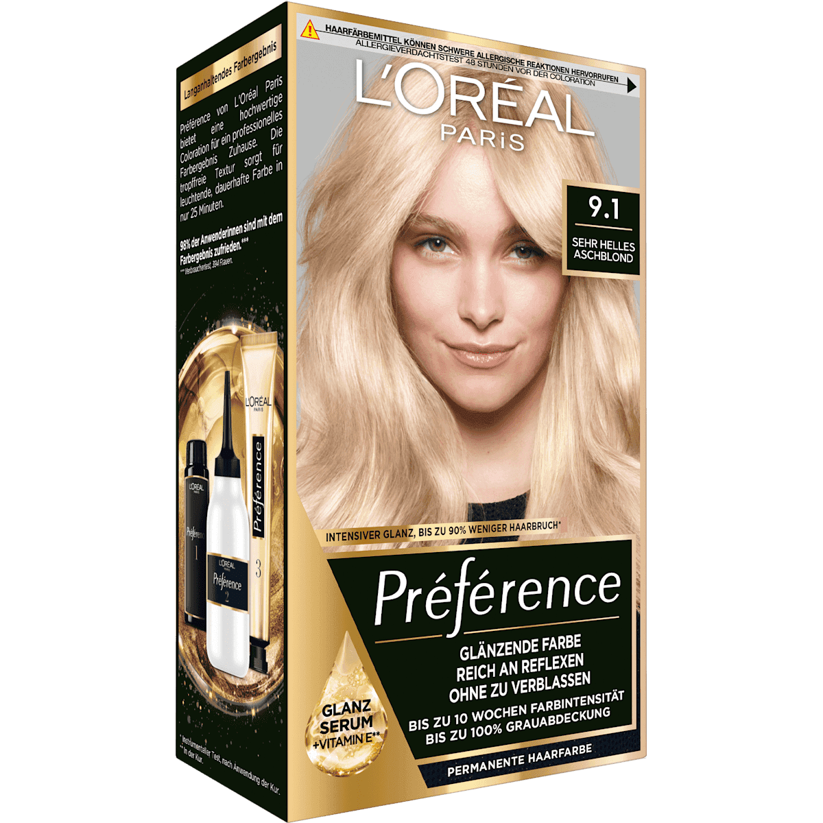 L'ORÉAL PARiS PRÉFÉRENCE Coloration 9.1 blond très clair cendré, 1 pièce (L'ORÉAL PARiS PRÉFÉRENCE Haarfarbe 9.1 Sehr Helles Aschblond, 1 St) — منتج ألماني أصلي في المغرب