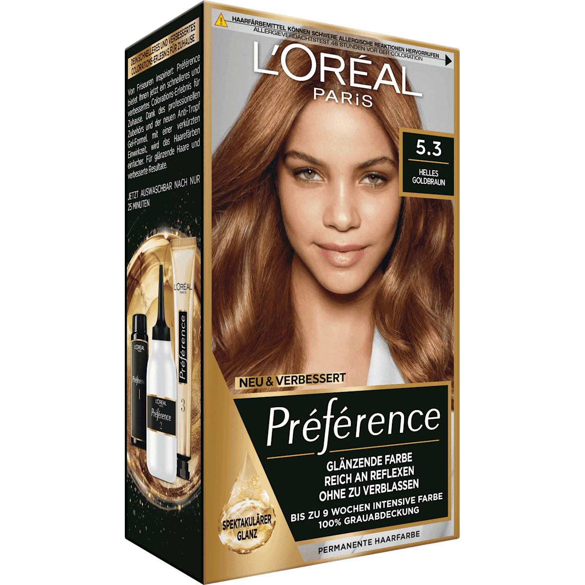 L'ORÉAL PARiS PRÉFÉRENCE Coloration 5.3 Helles châtain doré, 1 pièce (L'ORÉAL PARiS PRÉFÉRENCE Haarfarbe 5.3 Helles Goldbraun, 1 St) — منتج ألماني أصلي في المغرب