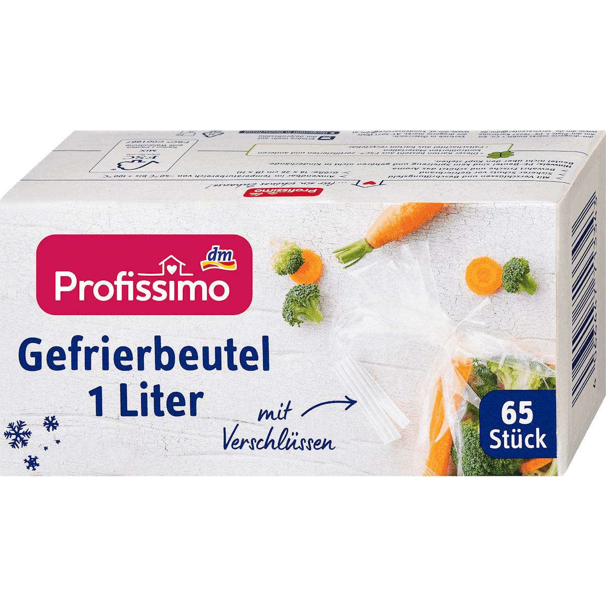 Profissimo Sacs congélation 1 l avec fermetures, 65 pièces (Profissimo Gefrierbeutel 1 l mit Verschlüssen, 65 St) — produit allemand authentique au Maroc