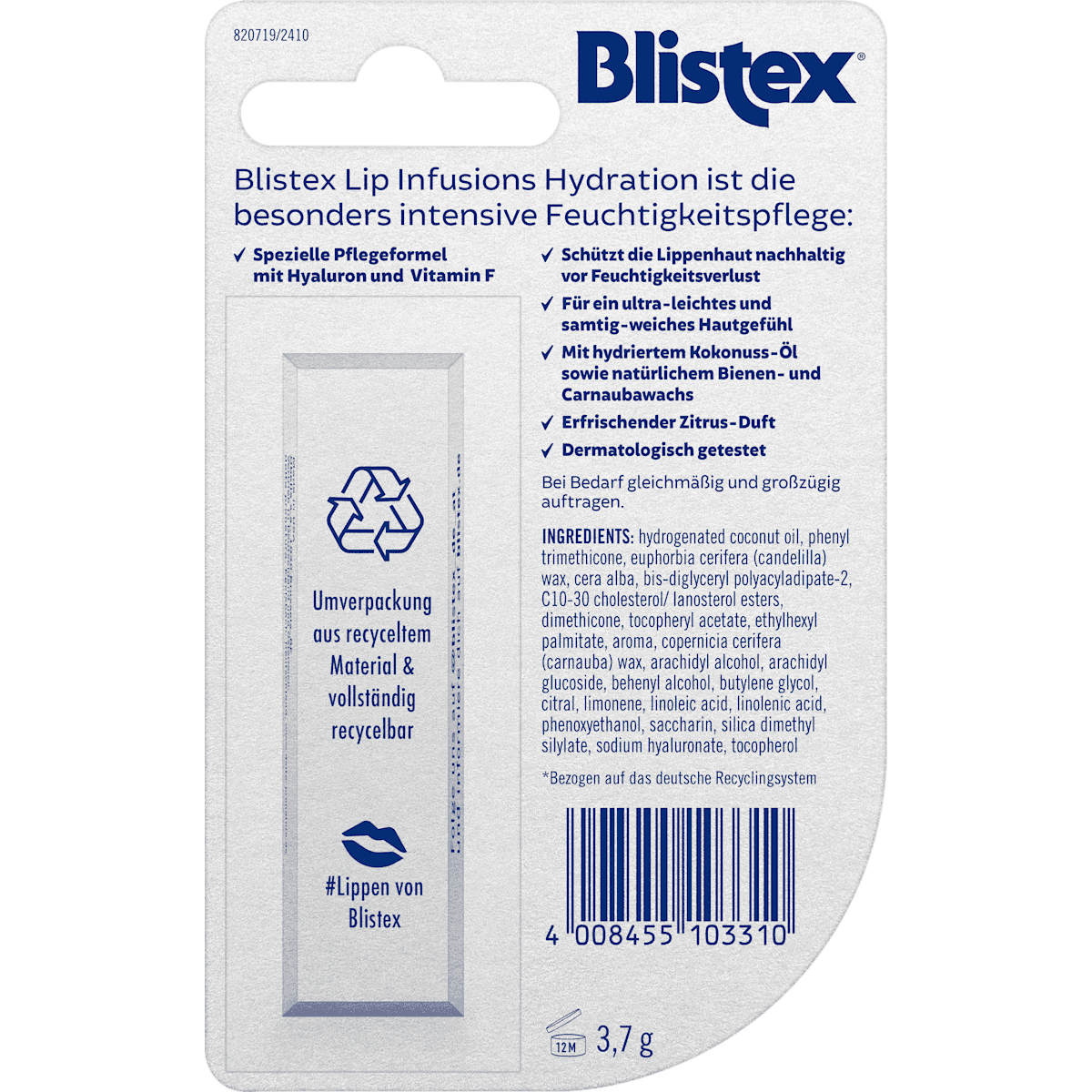 Blistex Soin des lèvres Lip Infusions Hydration LSF 15, 3,7 g (Blistex Lippenpflege Lip Infusions Hydration LSF 15, 3,7 g) — منتج ألماني أصلي في المغرب