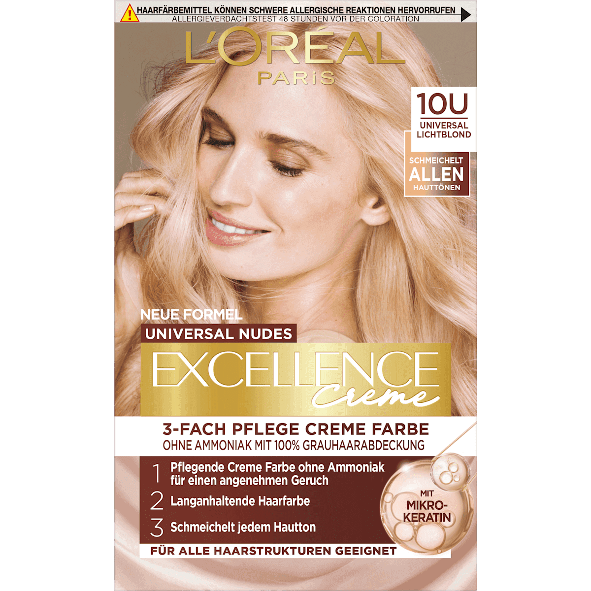 L'ORÉAL PARiS EXCELLENCE Creme Coloration Nude 10U helles Lichtblond, 1 pièce — منتج ألماني أصلي في المغرب