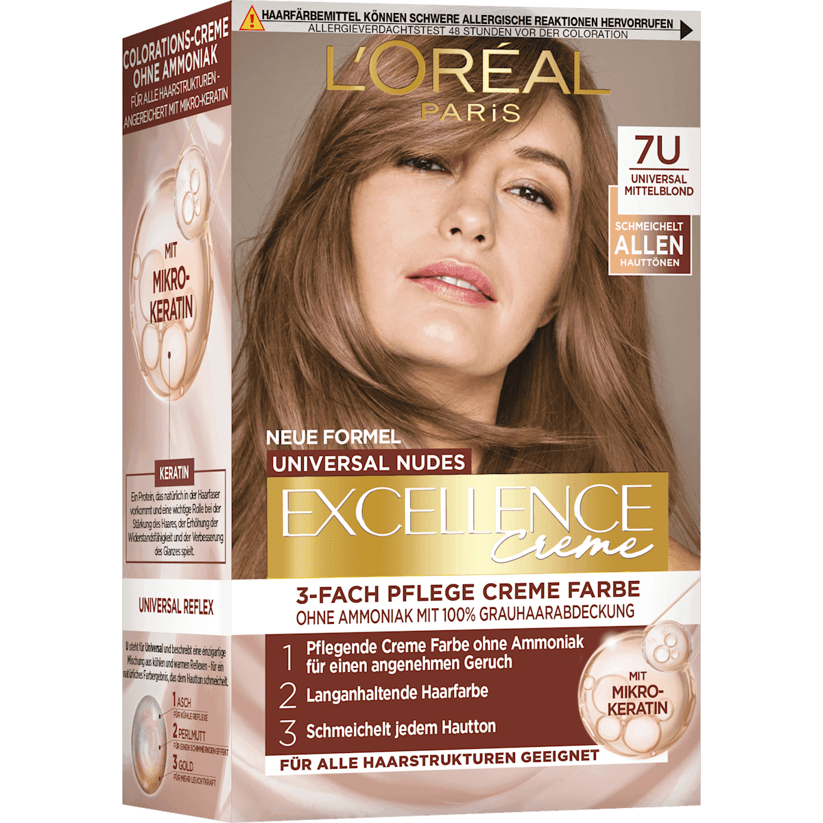 L'ORÉAL PARiS EXCELLENCE Creme Coloration Nude 7U blond moyen, 1 pièce (L'ORÉAL PARiS EXCELLENCE Creme Haarfarbe Nude 7U Mittelblond, 1 St) — منتج ألماني أصلي في المغرب