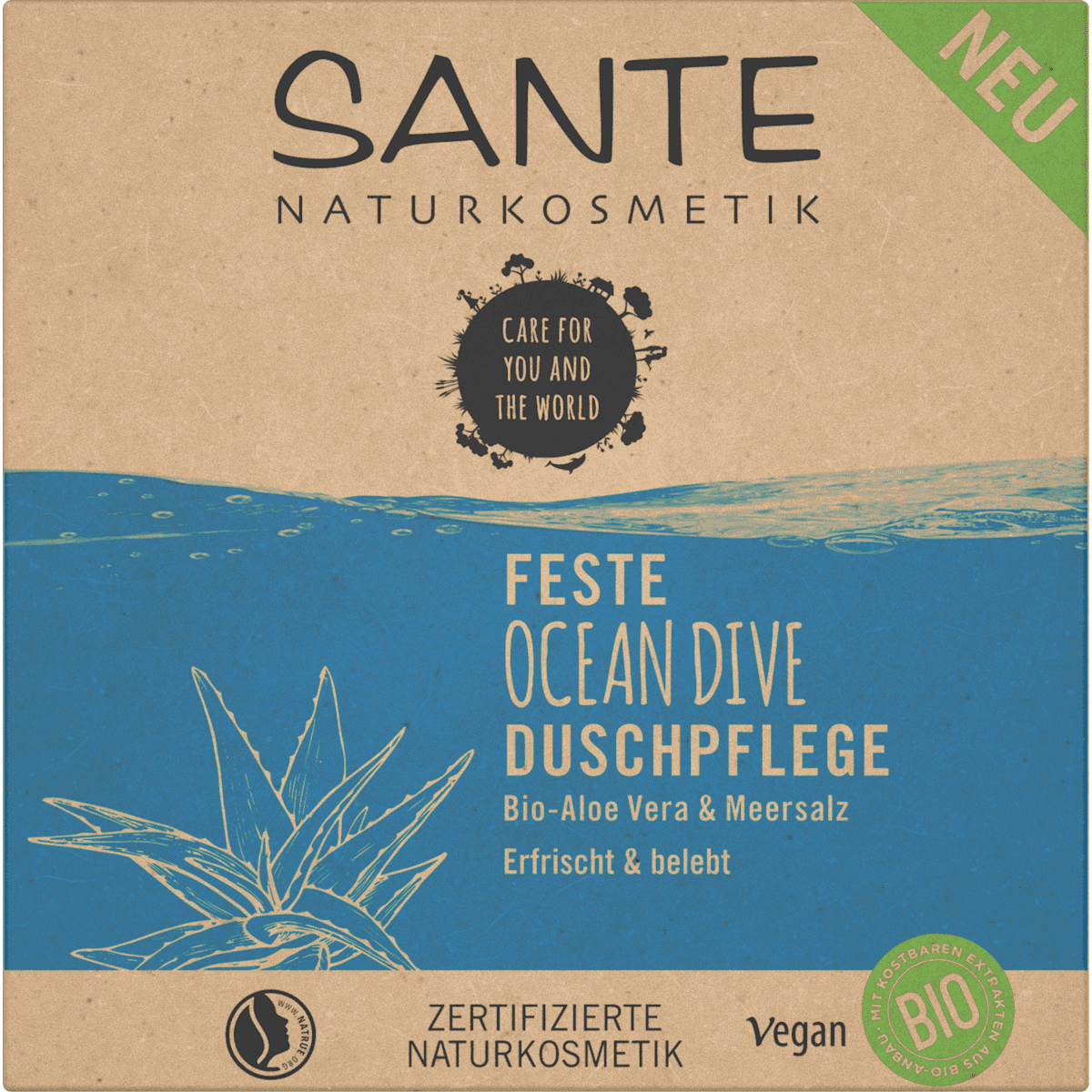 Santé naturally. Gel douche solide Ocean Dive bio-aloe vera & sel marin, 80 g (Santé naturally. Festes Duschgel Ocean Dive Bio-Aloe Vera & Meersalz, 80 g) — منتج ألماني أصلي في المغرب