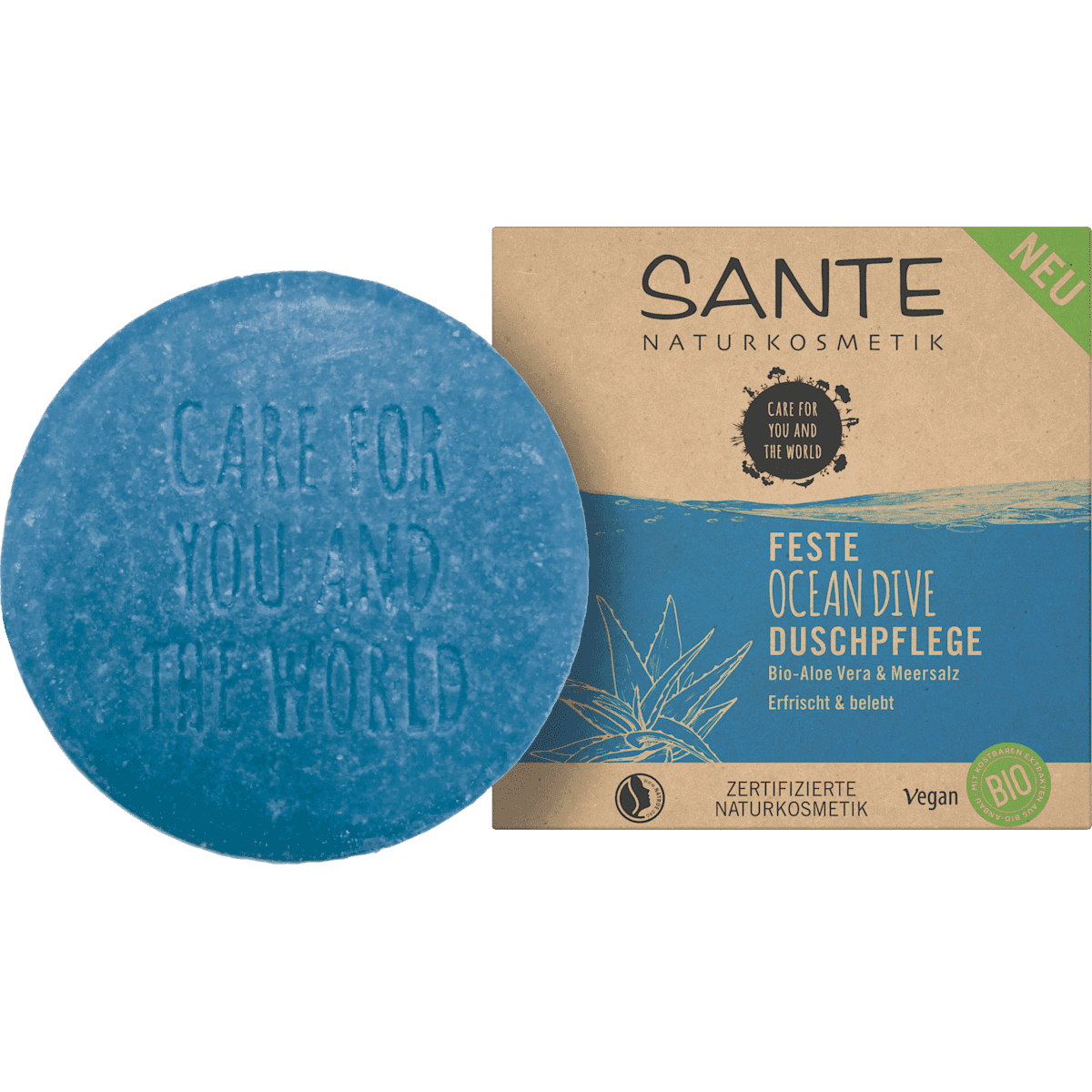 Santé naturally. Gel douche solide Ocean Dive bio-aloe vera & sel marin, 80 g — produit allemand authentique au Maroc