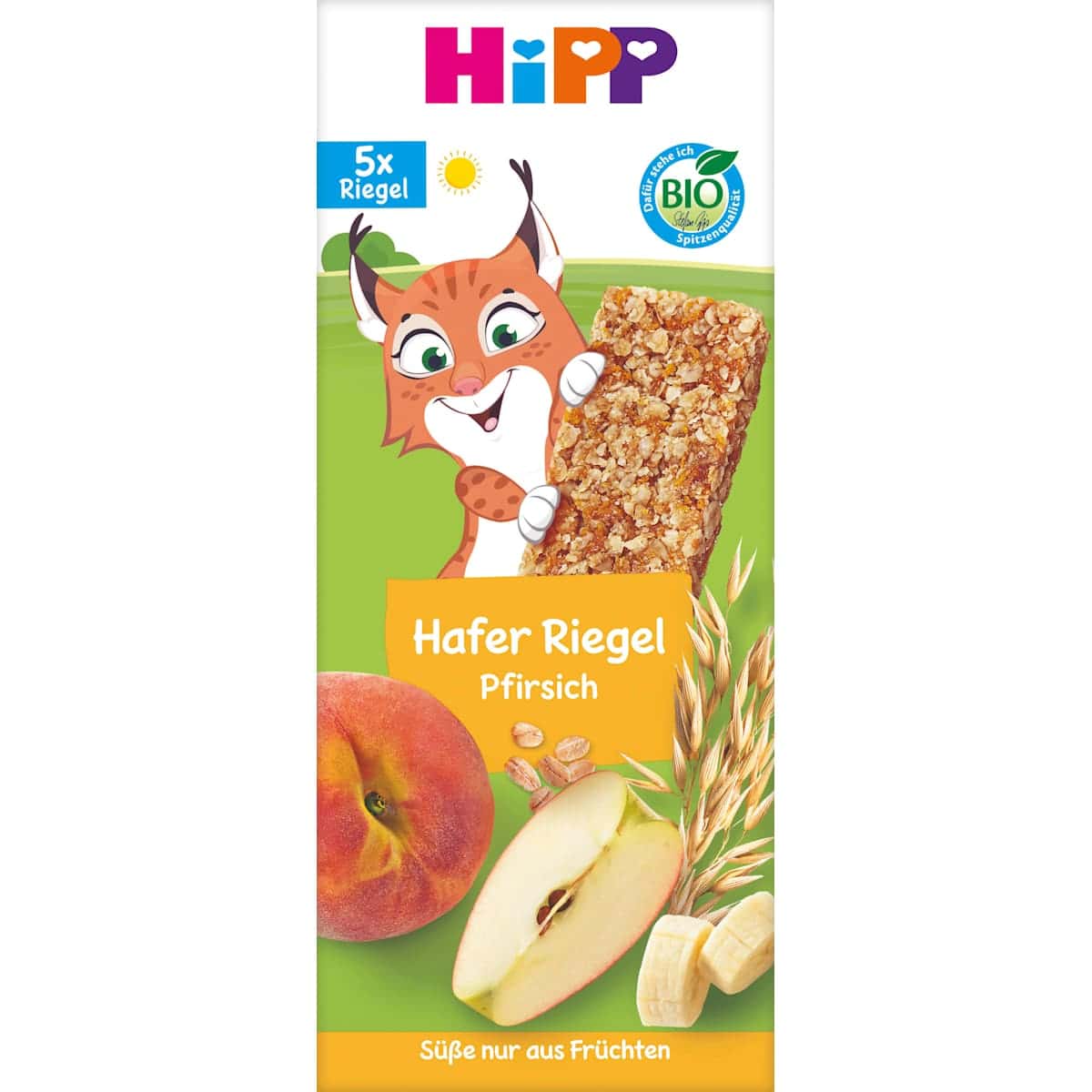 HiPP Fruchtriegel Hafer Pfirsich, dès 3 ans (5x20 g), 100 g — منتج ألماني أصلي في المغرب