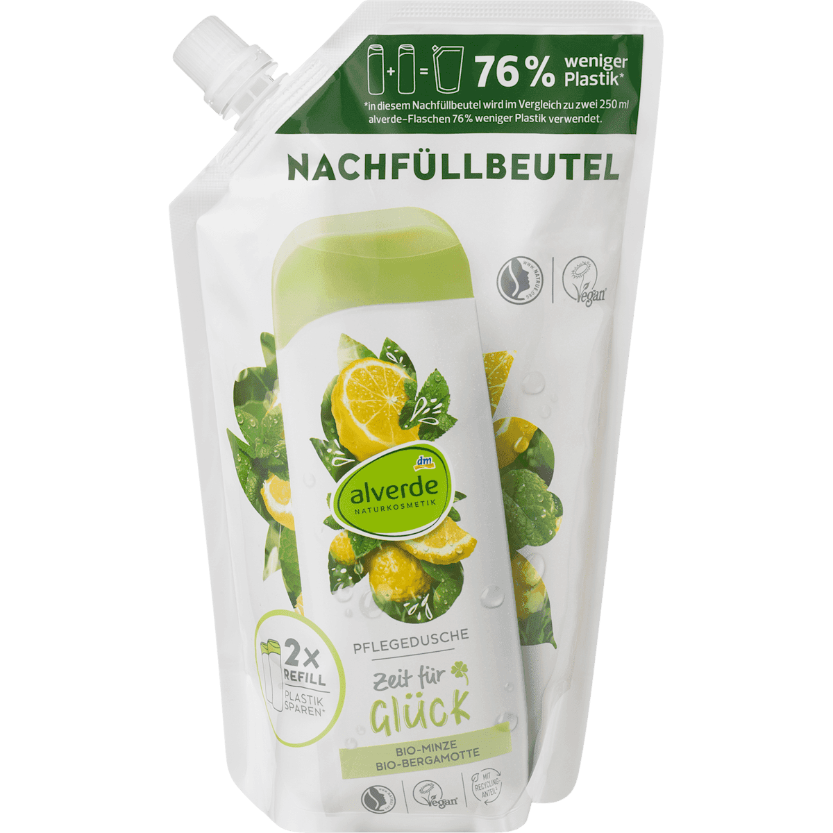 alverde NATURKOSMETIK Gel douche Zeit pour Glück menthe bergamote recharge, 500 ml — منتج ألماني أصلي في المغرب