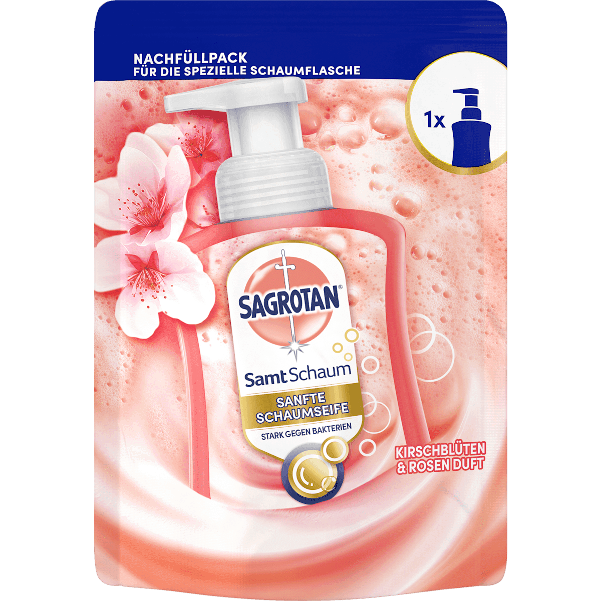 Sagrotan foam soap hands cherry blossom & pink refill, 250 ml (Sagrotan Schaumhandseife Kirschblüte & Rose Nachfüllpack, 250 ml) — authentic German product in Morocco