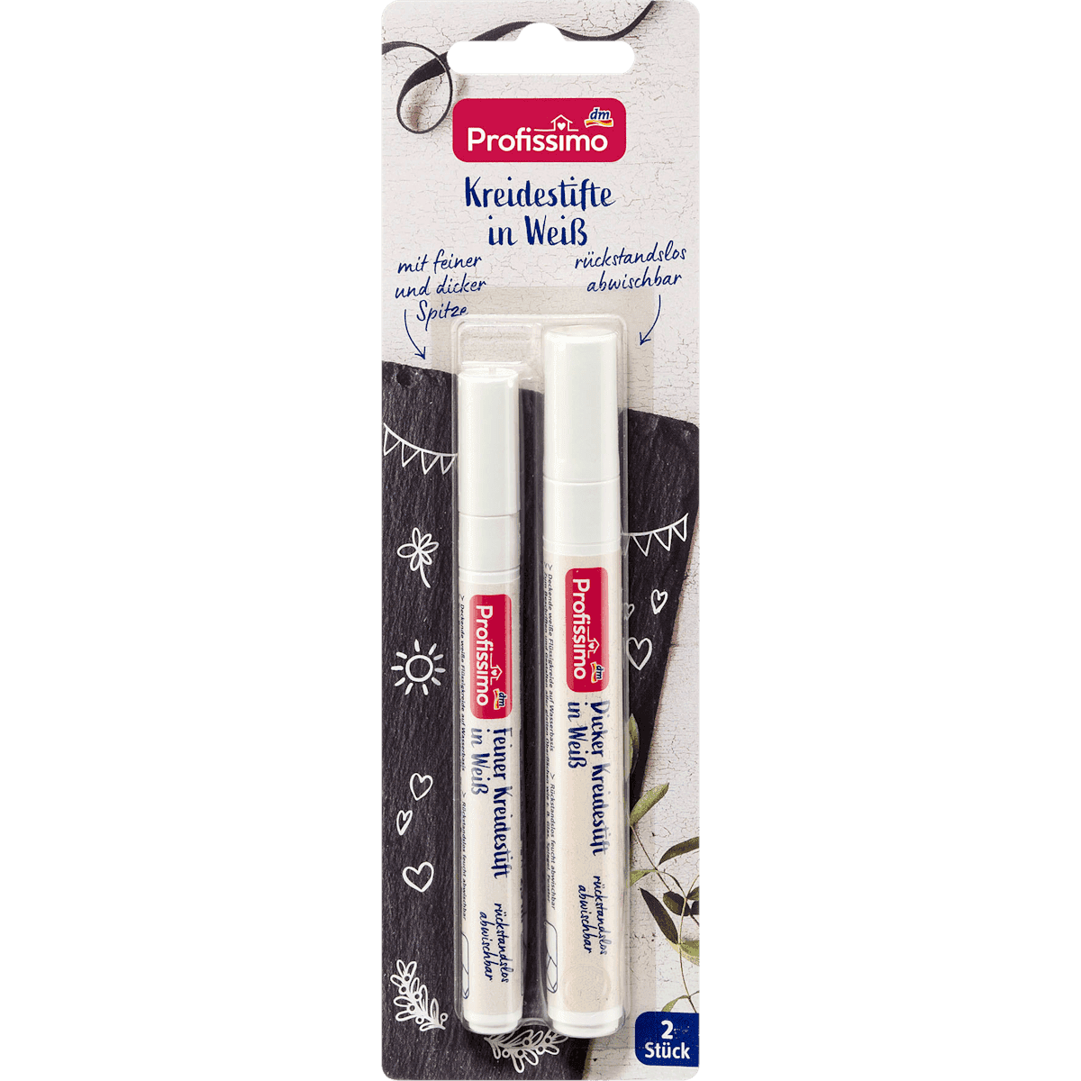 Profissimo Feutres craie Set 2 pièces blanc, 2 pièces (Profissimo Kreidestifte Set 2 tlg Weiß, 2 St) — produit allemand authentique au Maroc