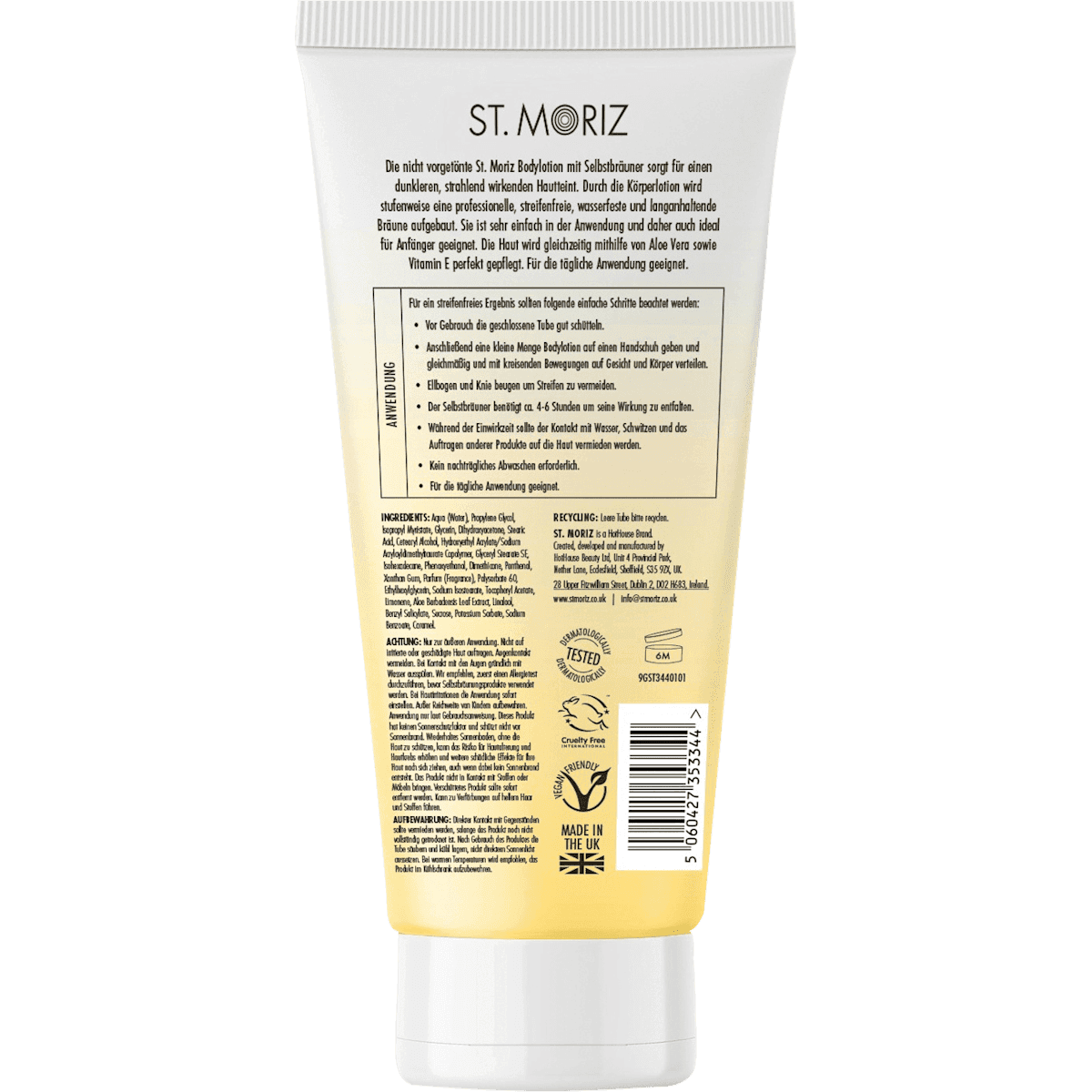 St. Moriz Lait corporel avec Autobronzant, hâle léger, 200 ml (St. Moriz Bodylotion mit Selbstbräuner, leichte Bräune, 200 ml) — produit allemand authentique au Maroc
