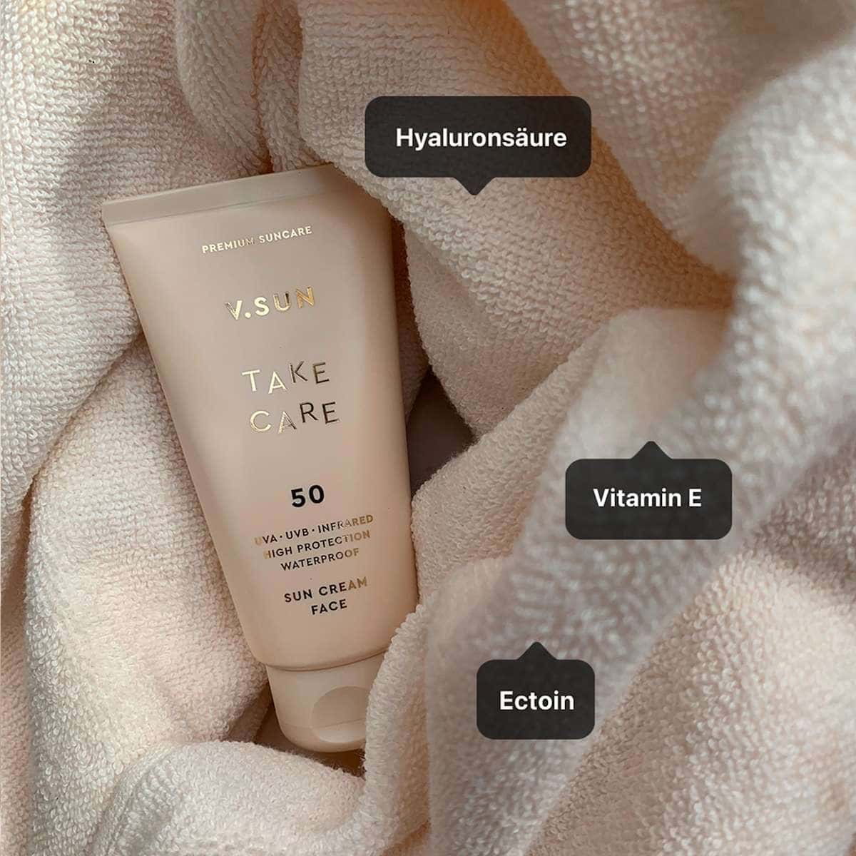 V.SUN crème solaire visage 'take care' LSF 50, 75 ml (V.SUN Sonnencreme Gesicht 'take care' LSF 50, 75 ml) — produit allemand authentique au Maroc