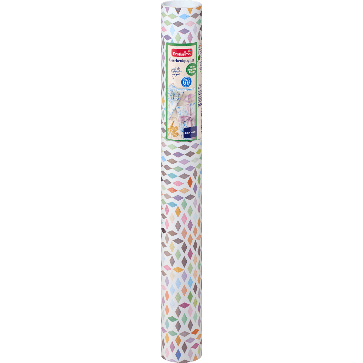 Profissimo Papier cadeau "losanges colorés", rouleau court (3mx36 cm), 3 m (Profissimo Geschenkpapier "Bunte Rauten", Kurzrolle (3mx36 cm), 3 m) — منتج ألماني أصلي في المغرب