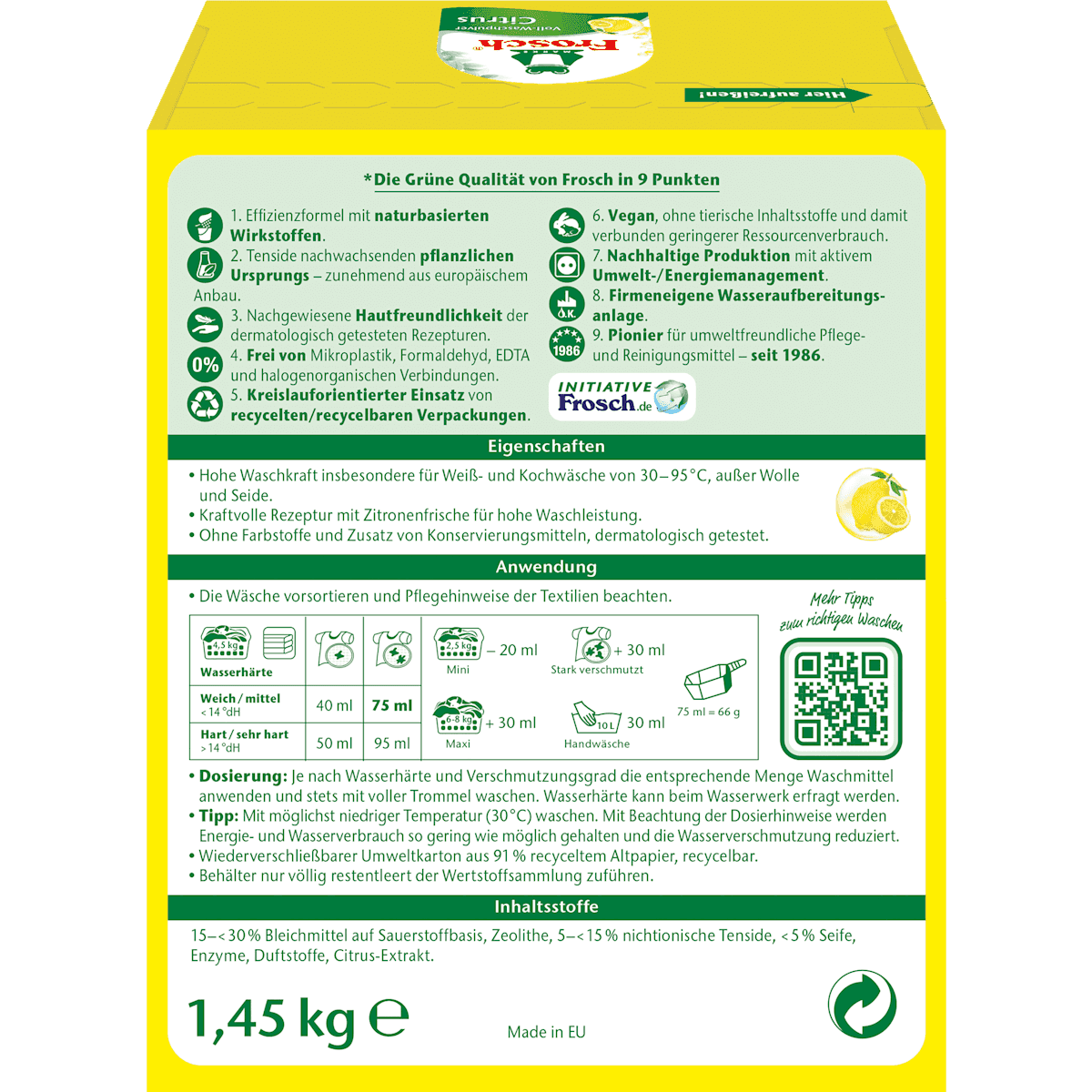 Frosch Lessive universelle poudre Citrus, 22 lavages (Frosch Vollwaschmittel Pulver Citrus, 22 Wl) — منتج ألماني أصلي في المغرب