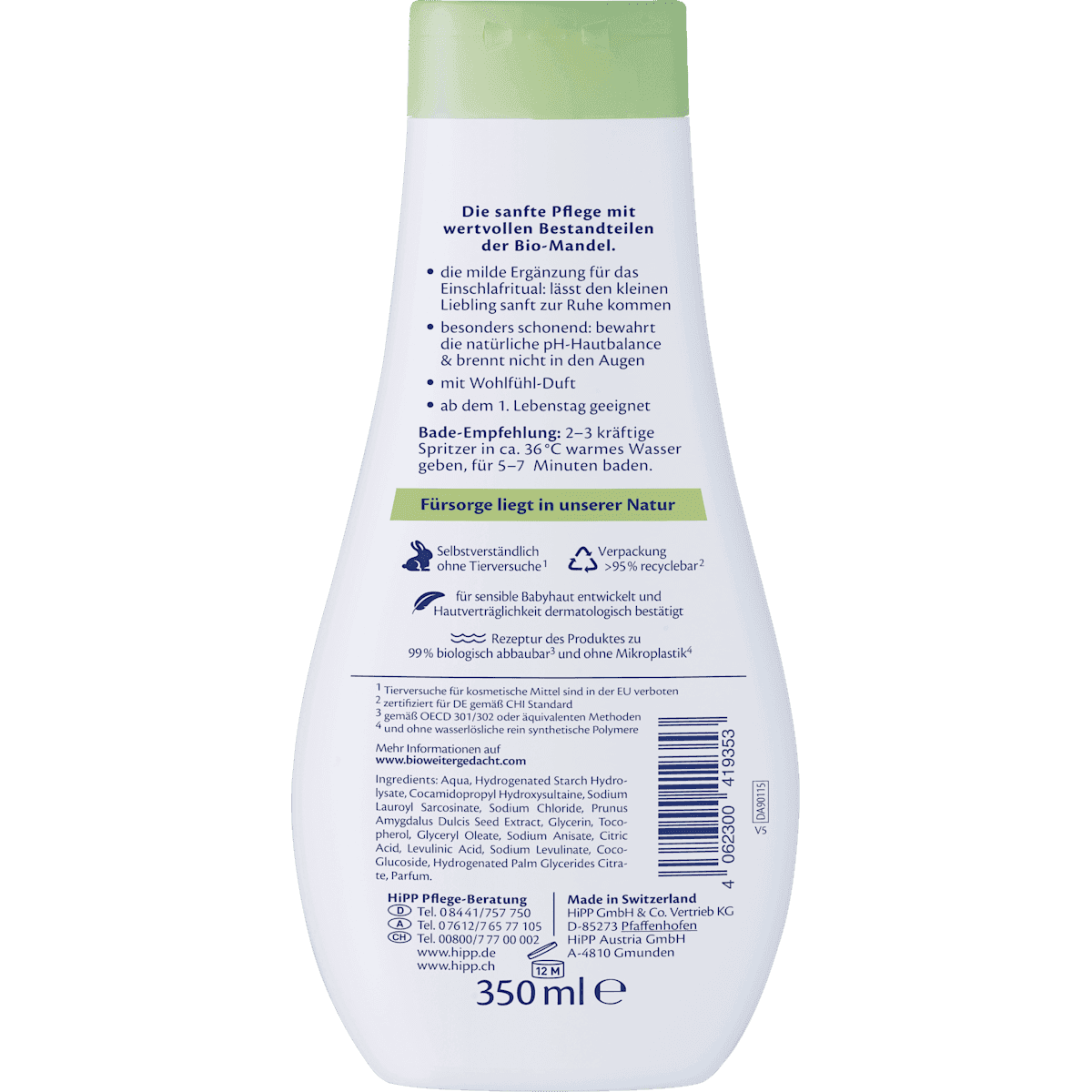HiPP Babysanft Bébé Bain moussant bain Dors bien sensitiv, 350 ml (HiPP Babysanft Baby Badezusatz Schlaf Gut Bad sensitiv, 350 ml) — منتج ألماني أصلي في المغرب