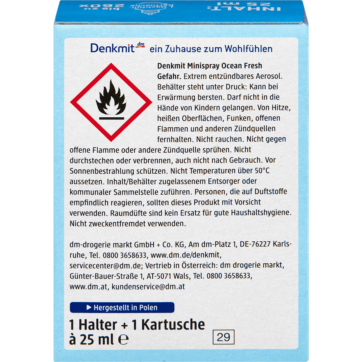 Denkmit Désodorisant Mini-spray Ocean Fresh coffret de démarrage, 25 ml (Denkmit Lufterfrischer Minispray Ocean Fresh Starterset, 25 ml) — produit allemand authentique au Maroc