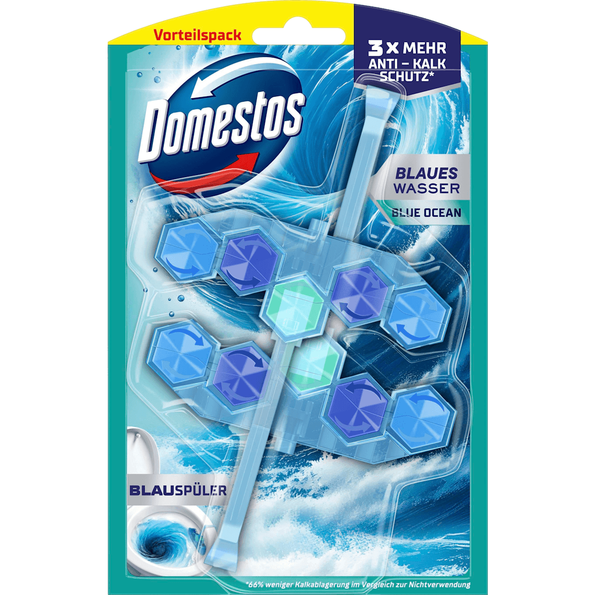 Domestos Bloc WC bleu Ocean, 2 pièces (Domestos WC-Stein Blauspüler Ocean, 2 St) — produit allemand authentique au Maroc