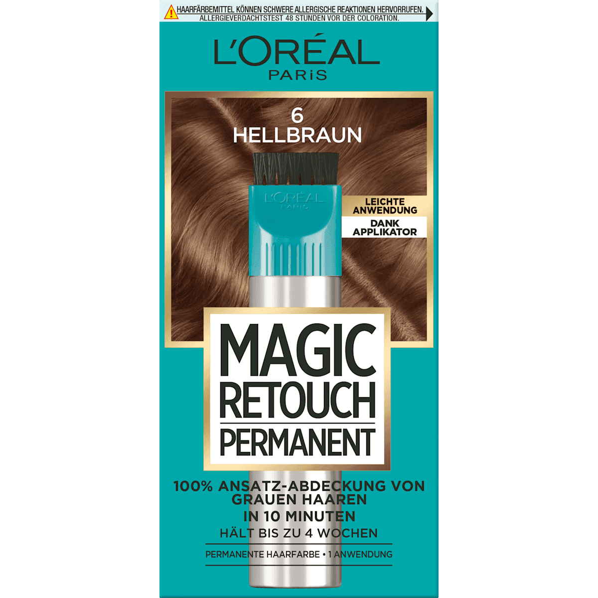 L'ORÉAL PARiS MAGIC RETOUCH Kit retouche racines pour cheveux blancs, 6 châtain clair, 1 pièce — produit allemand authentique au Maroc
