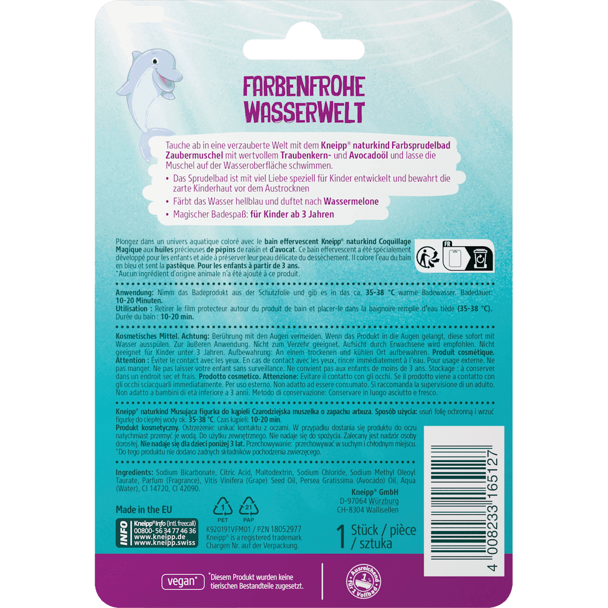 Kneipp Naturkind Enfant Bain moussant Zaubermuschel bain effervescent coloré, 1 pièce (Kneipp Kinder Badezusatz Zaubermuschel Farbsprudelbad, 1 St) — produit allemand authentique au Maroc
