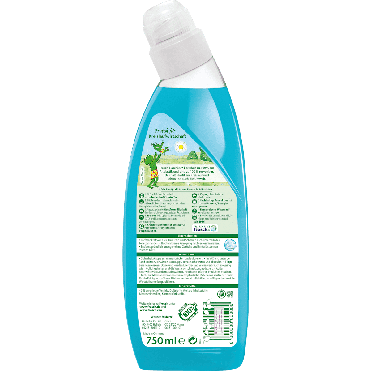 Frosch Nettoyant WC minéraux marins, 750 ml (Frosch WC-Reiniger Meeresmineralien, 750 ml) — produit allemand authentique au Maroc