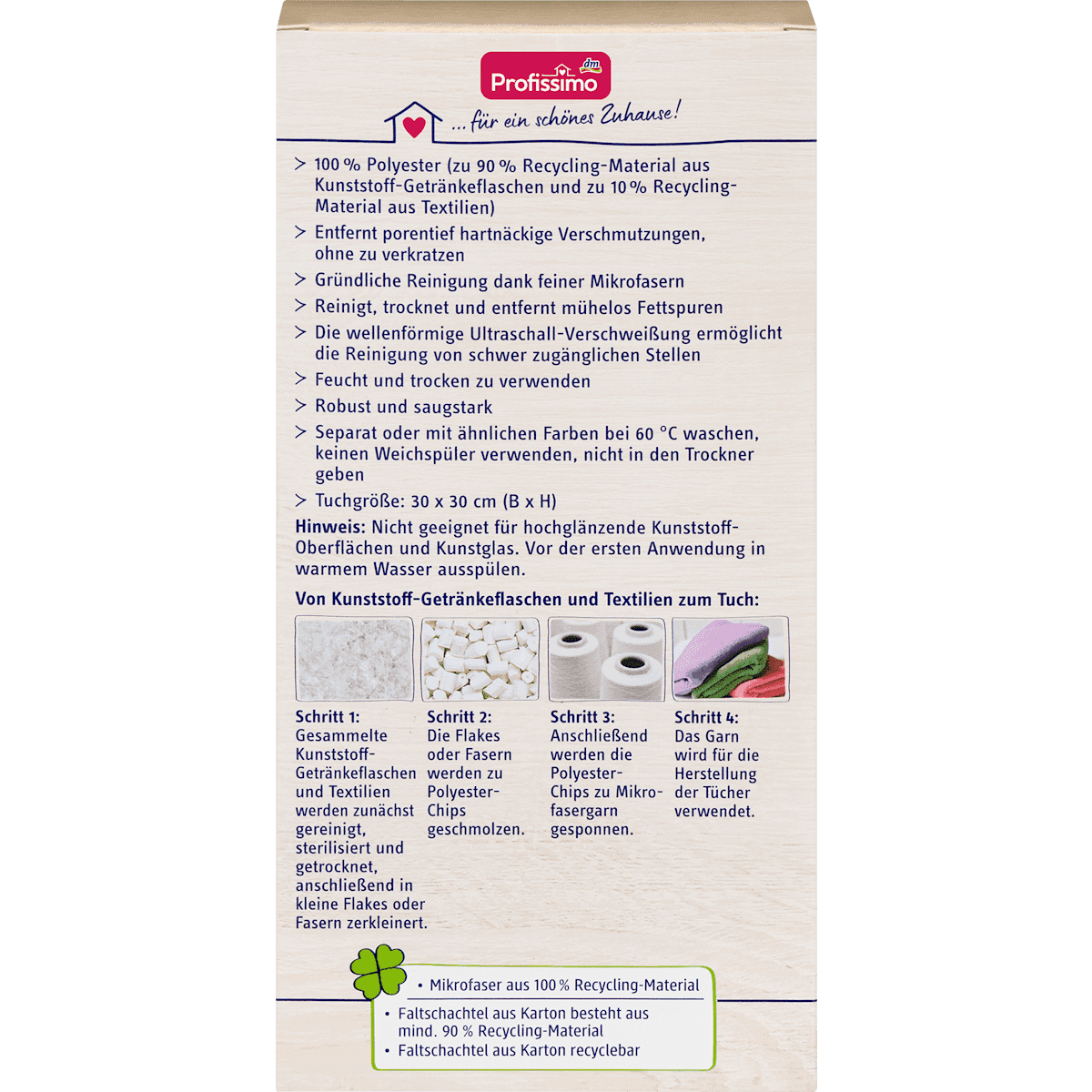Profissimo Lingettes nettoyantes 100% microfibre recyclée, 5 pièces (Profissimo Reinigungstücher 100% Recycling-Mikrofaser, 5 St) — produit allemand authentique au Maroc