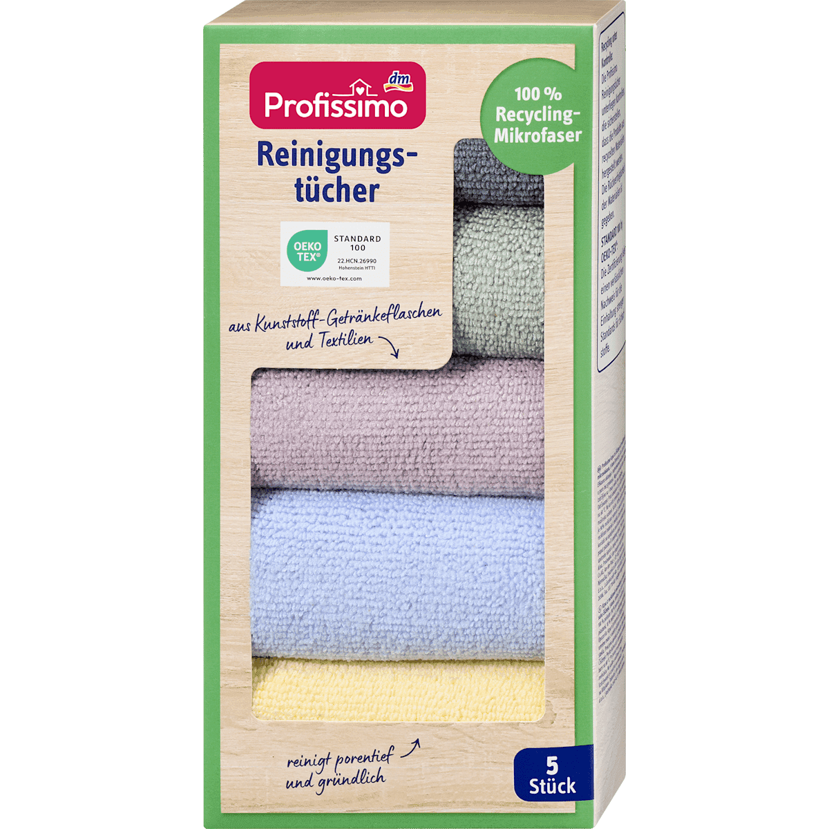 Profissimo Lingettes nettoyantes 100% microfibre recyclée, 5 pièces (Profissimo Reinigungstücher 100% Recycling-Mikrofaser, 5 St) — produit allemand authentique au Maroc
