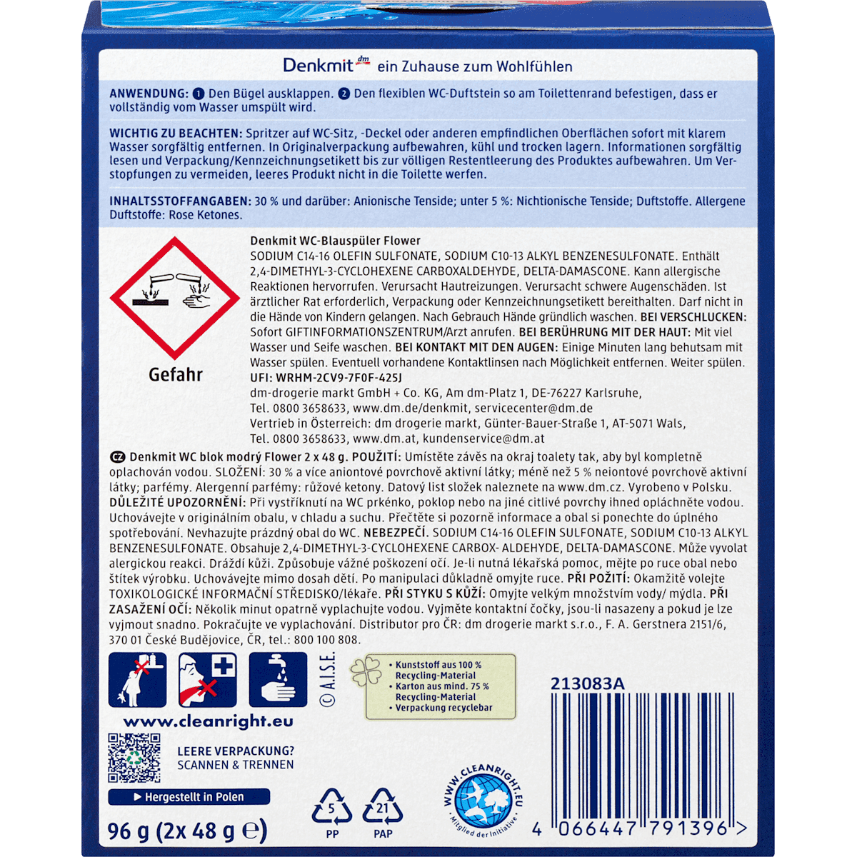Denkmit Bloc WC bleu Flower, 2 pièces (Denkmit WC-Blauspüler Flower, 2 St) — produit allemand authentique au Maroc