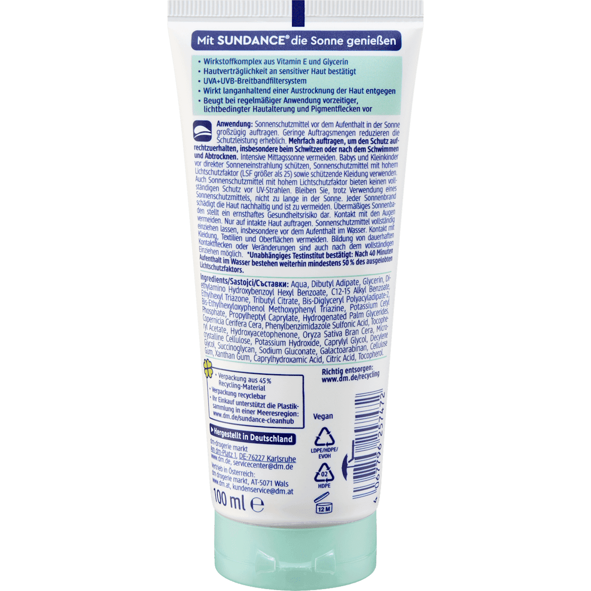 SUNDANCE crème solaire sensitiv LSF 50, 100 ml (SUNDANCE Sonnencreme sensitiv LSF 50, 100 ml) — produit allemand authentique au Maroc