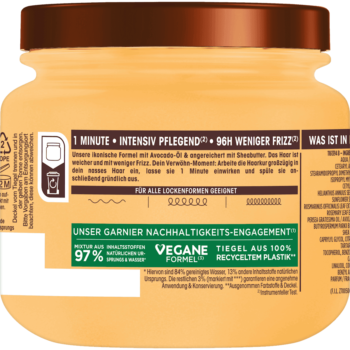 Wahre Schätze Masque cheveux 1-Minute Avocado-huile & beurre de karité, 340 ml (Wahre Schätze Haarkur 1-Minute Avocado-Öl & Sheabutter, 340 ml) — منتج ألماني أصلي في المغرب