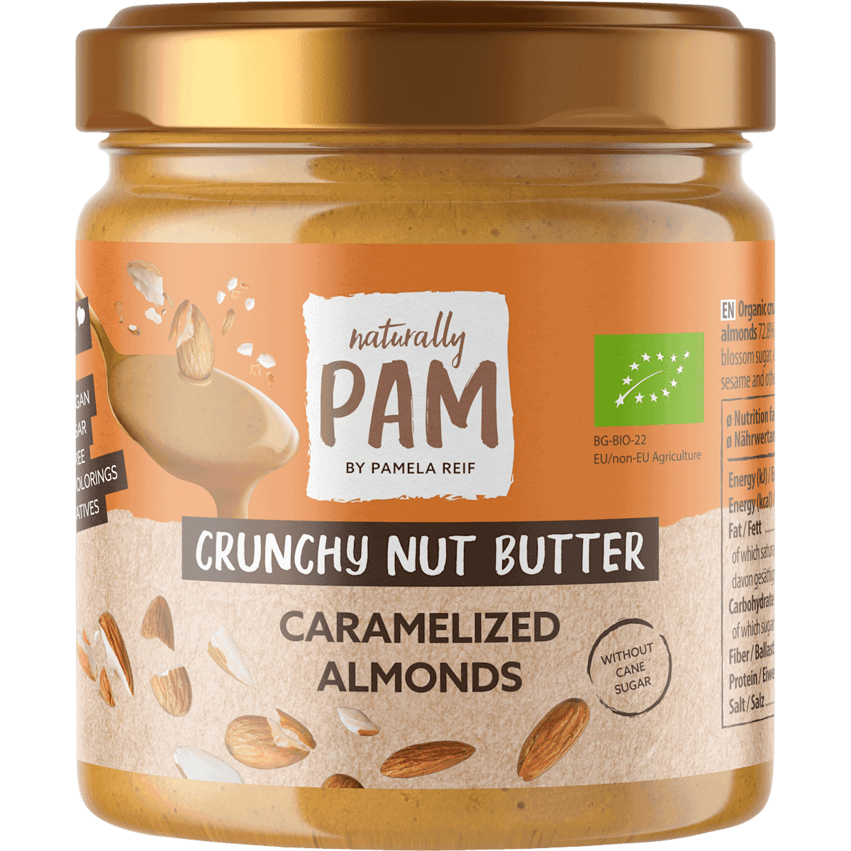 Naturally PAM Nussbutter, Crunchy Nut Butter Caramelized Almonds, 200 g — produit allemand authentique au Maroc