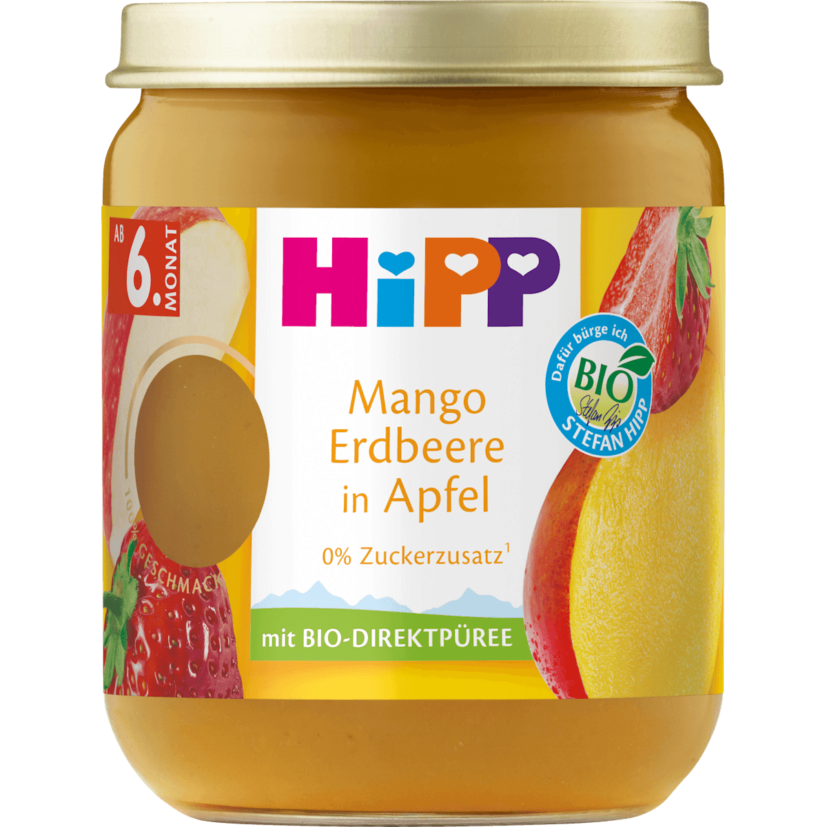 HiPP fruits Mango fraise in pomme dès 6 mois, 160 g (HiPP Früchte Mango Erdbeere in Apfel ab 6.Monat, 160 g) — منتج ألماني أصلي في المغرب