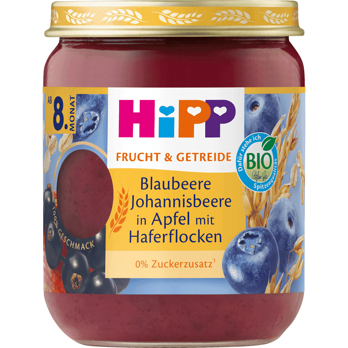 HiPP Frucht & Getreide myrtille Johannisbeere in pomme avec Haferflocken dès 8 mois, 160 g — منتج ألماني أصلي في المغرب
