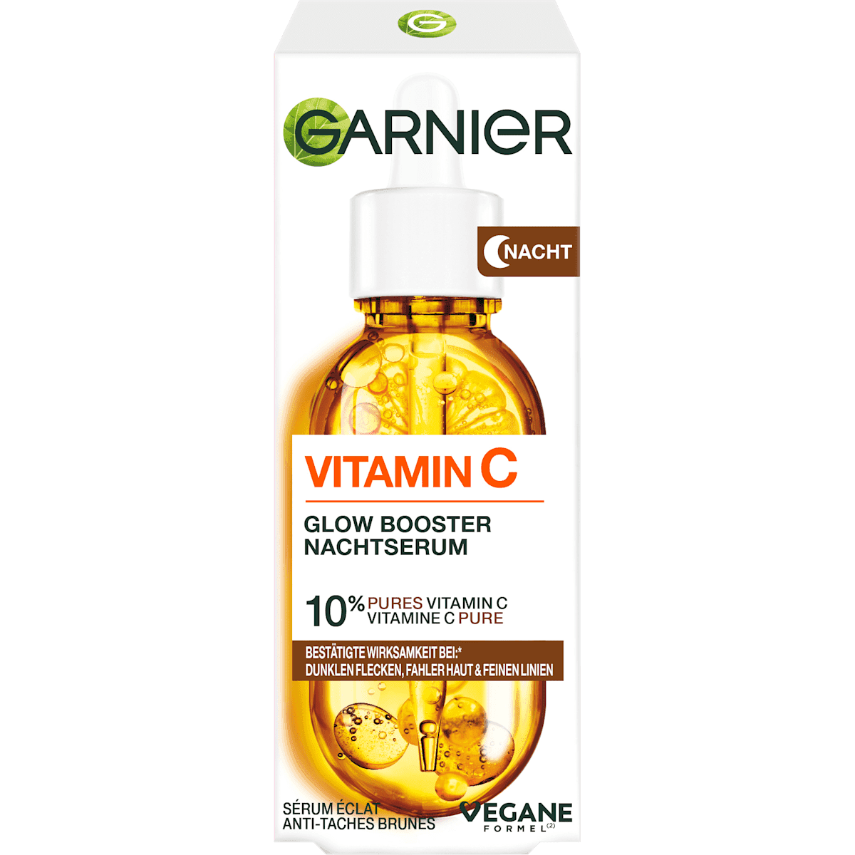 Garnier Skin Active Sérum de nuit Glow Booster avec Vitamine C & Acide hyaluronique, 30 ml — produit allemand authentique au Maroc