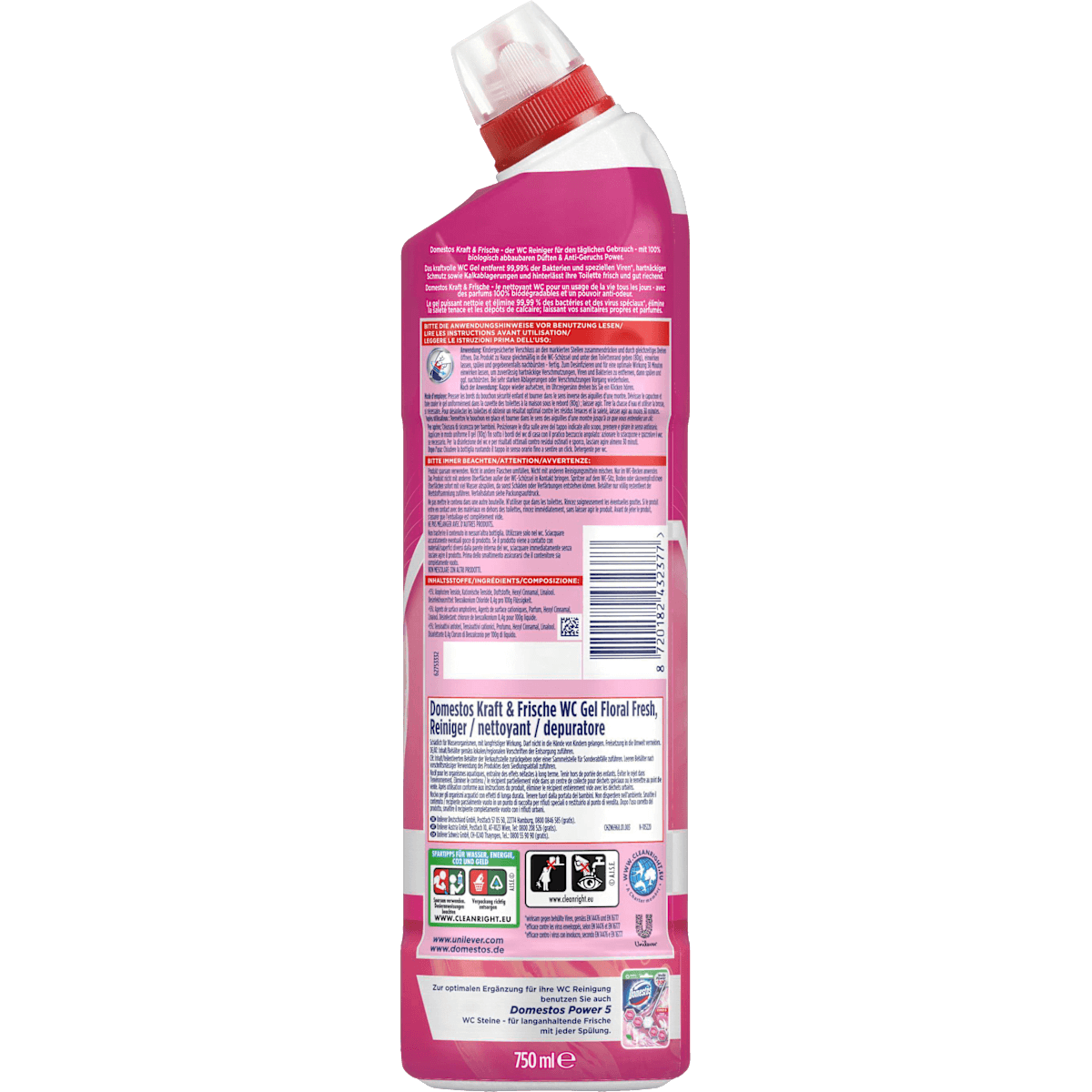 Domestos Nettoyant WC Gel force & fraîcheur Floral Fresh, 750 ml (Domestos WC-Reiniger Gel Kraft & Frische Floral Fresh, 750 ml) — منتج ألماني أصلي في المغرب
