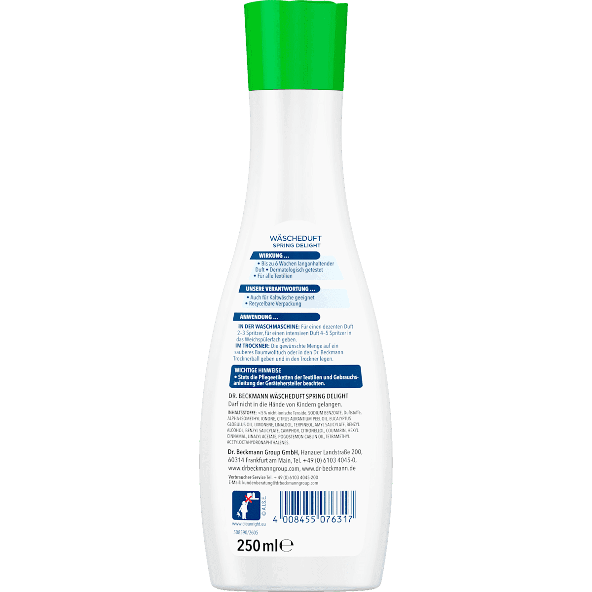 Dr. Beckmann Parfum de linge Spring Delight, 250 ml (Dr. Beckmann Wäscheduft Spring Delight, 250 ml) — منتج ألماني أصلي في المغرب