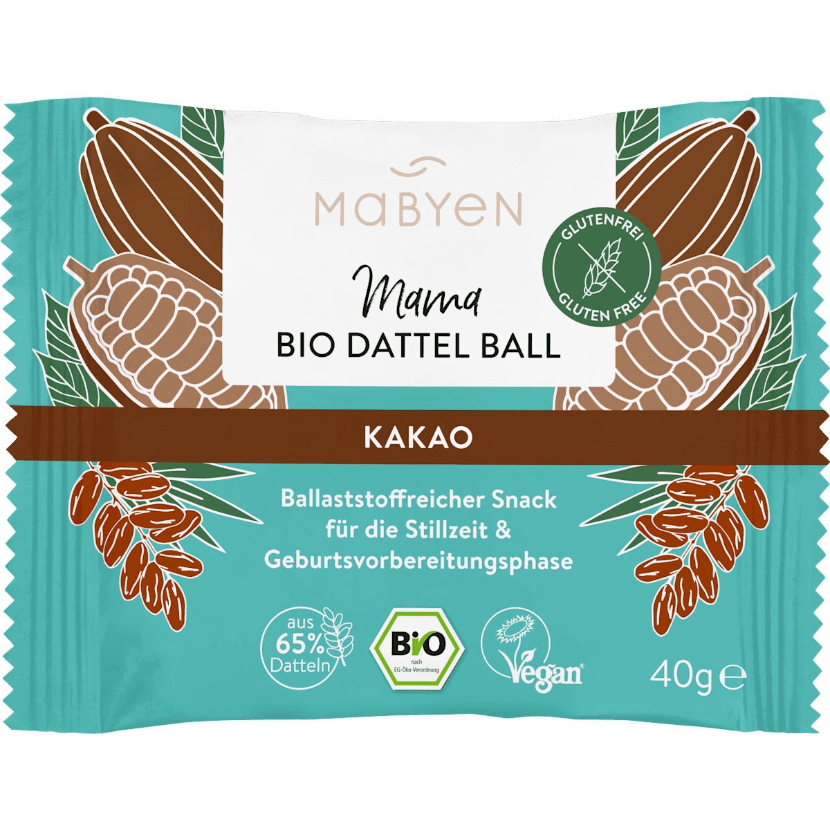 Mabyen Dattel Balls Mama cacao, 40 g (Mabyen Dattel Balls Mama Kakao, 40 g) — produit allemand authentique au Maroc
