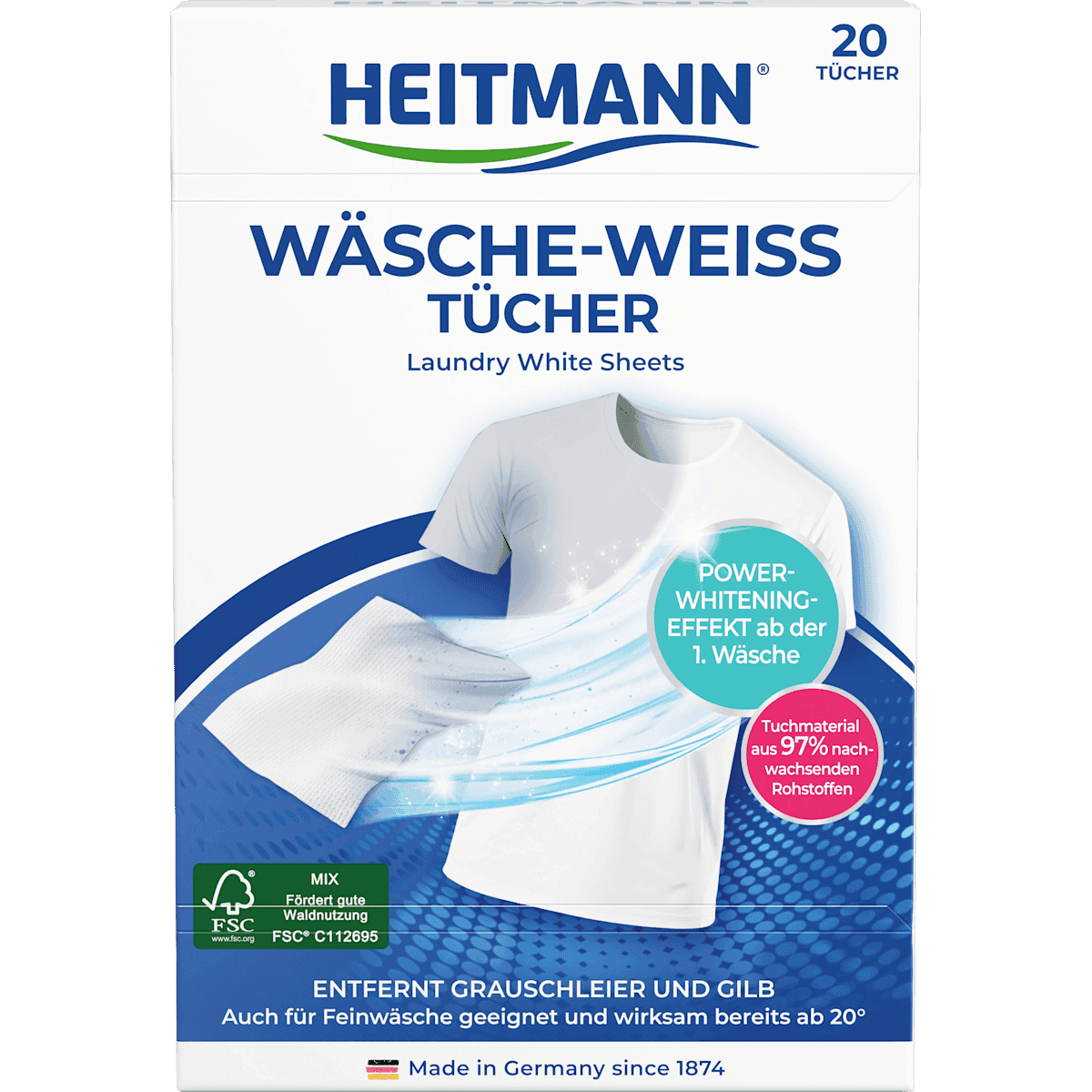 Heitmann Lingettes pour linge blanc, 20 pièces — produit allemand authentique au Maroc
