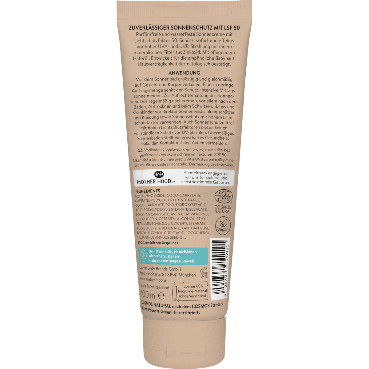 Mabyen crème solaire Bébé & Kids sensitiv LSF 50, 100 ml (Mabyen Sonnencreme Baby & Kids sensitiv LSF 50, 100 ml) — produit allemand authentique au Maroc
