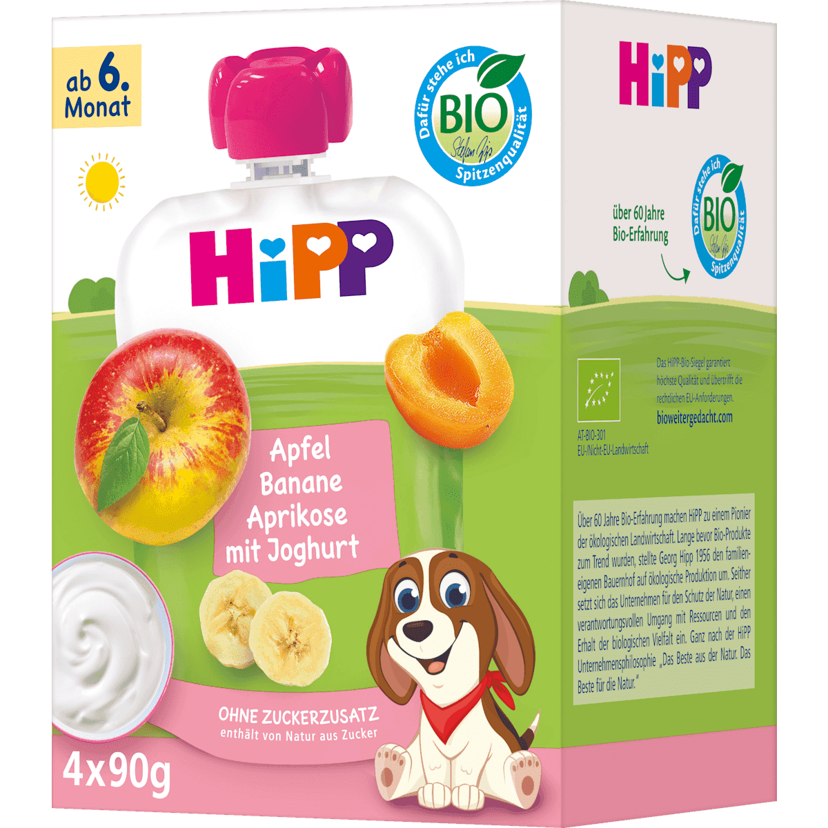 HiPP Quetschie pomme Banane abricot avec Joghurt, dès 6 mois (4x90 g), 360 g (HiPP Quetschie Apfel Banane Aprikose mit Joghurt, ab 6. Monat (4x90 g), 360 g) — منتج ألماني أصلي في المغرب