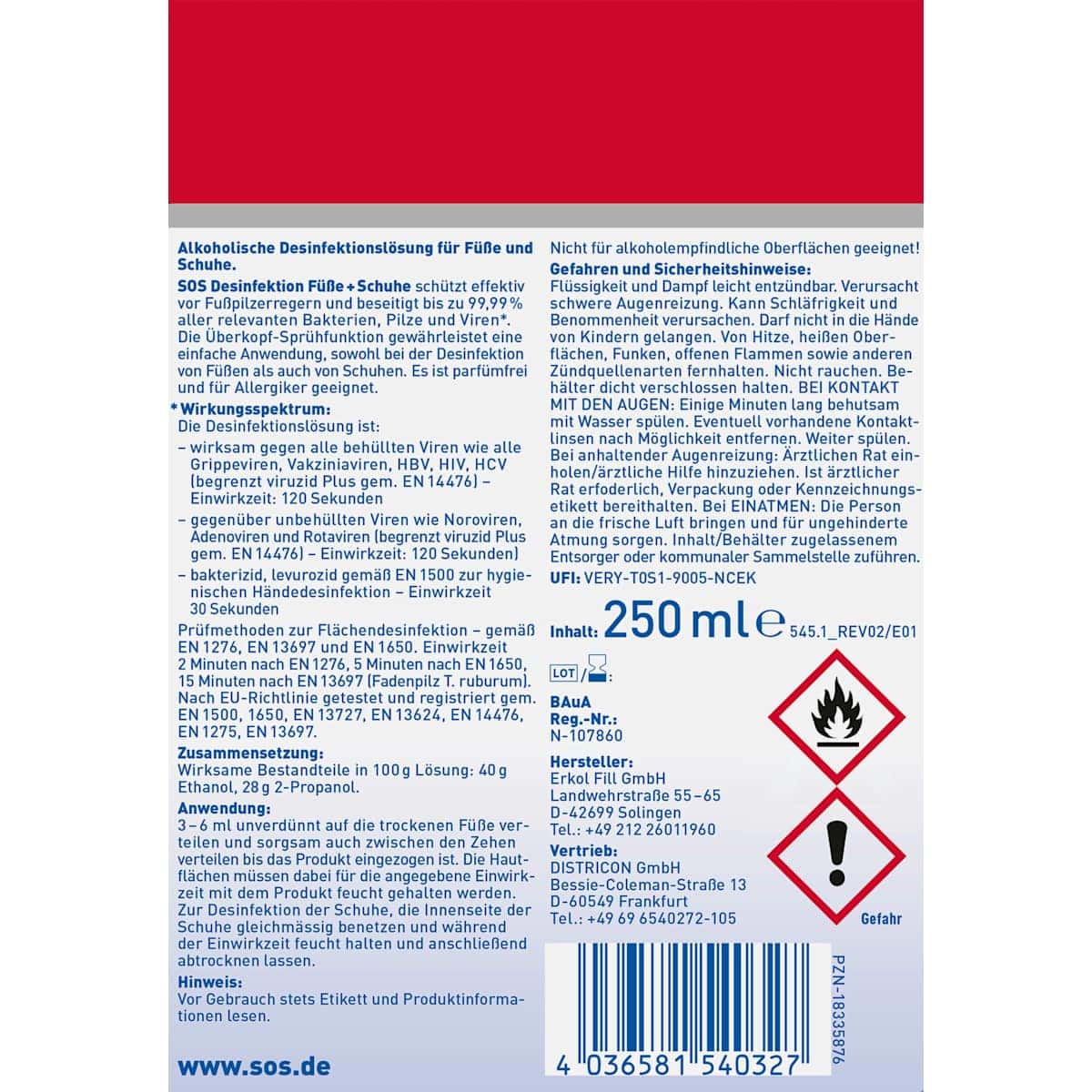 SOS Spray désinfectant pour pieds & chaussures, 250 ml (SOS Desinfektionsspray für Füße & Schuhe, 250 ml) — منتج ألماني أصلي في المغرب