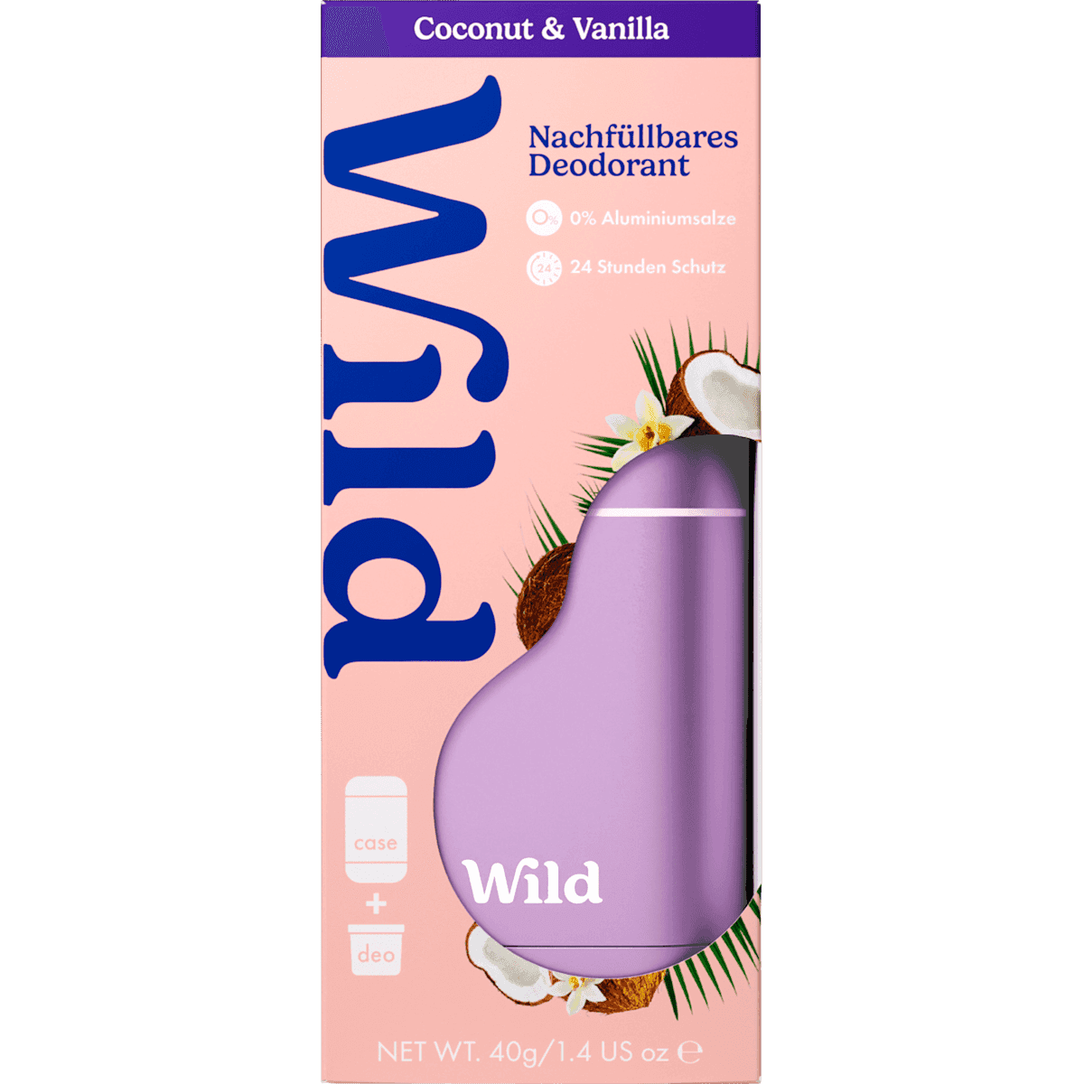Wild Déodorant stick Coconut & Vanilla + recharge, 40 g (Wild Deostick Coconut & Vanilla + Nachfüllpack, 40 g) — produit allemand authentique au Maroc