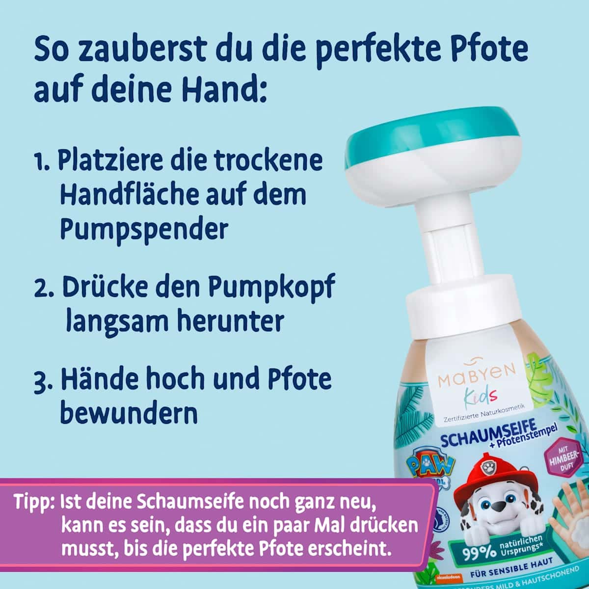Mabyen Savon mousse Paw Patrol recharge, 250 ml (Mabyen Schaumseife Paw Patrol Nachfüllpack, 250 ml) — produit allemand authentique au Maroc