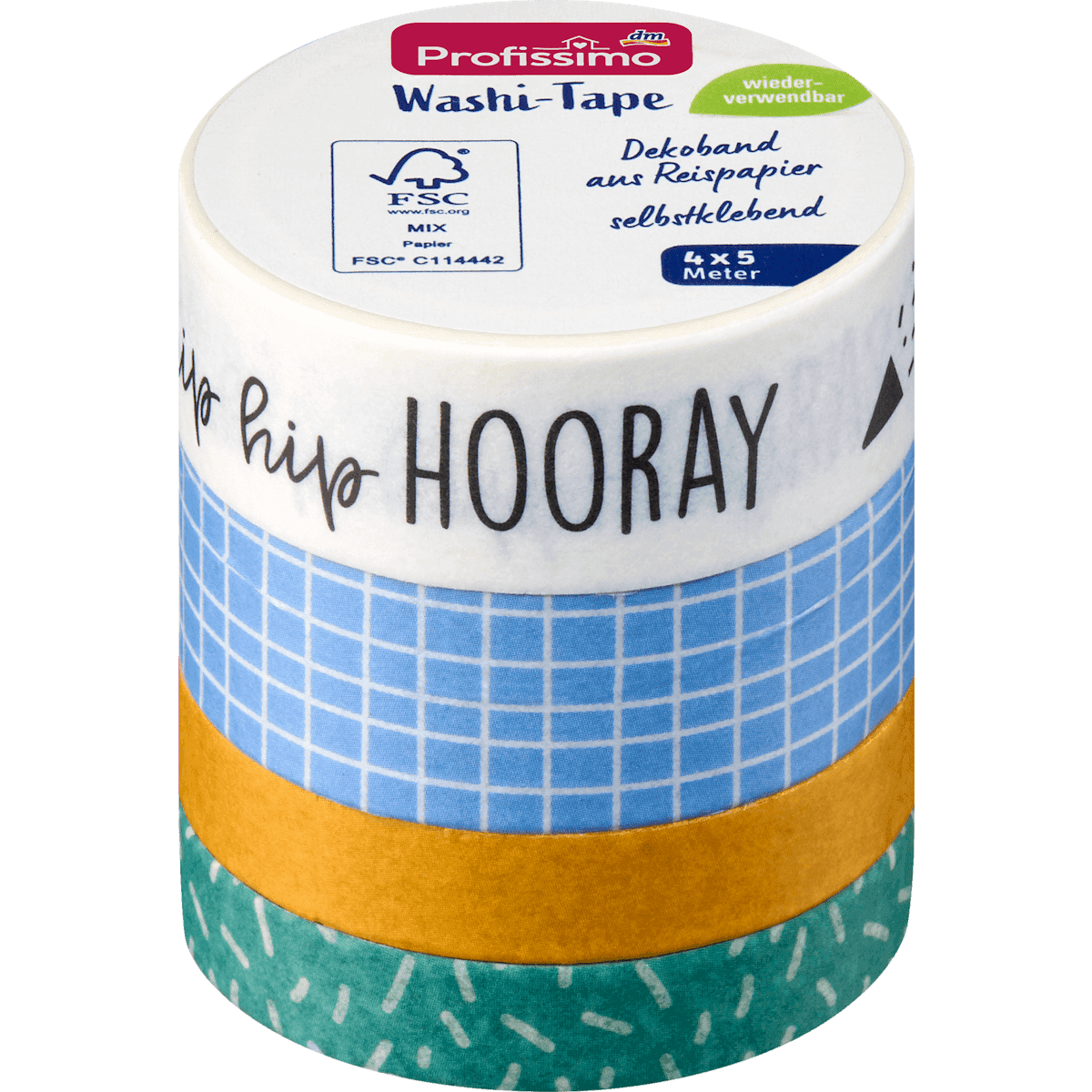 Profissimo Washi-Tape "Meilleurs vœux", 4 pièces (Profissimo Washi-Tape "Alles Gute", 4 St) — produit allemand authentique au Maroc