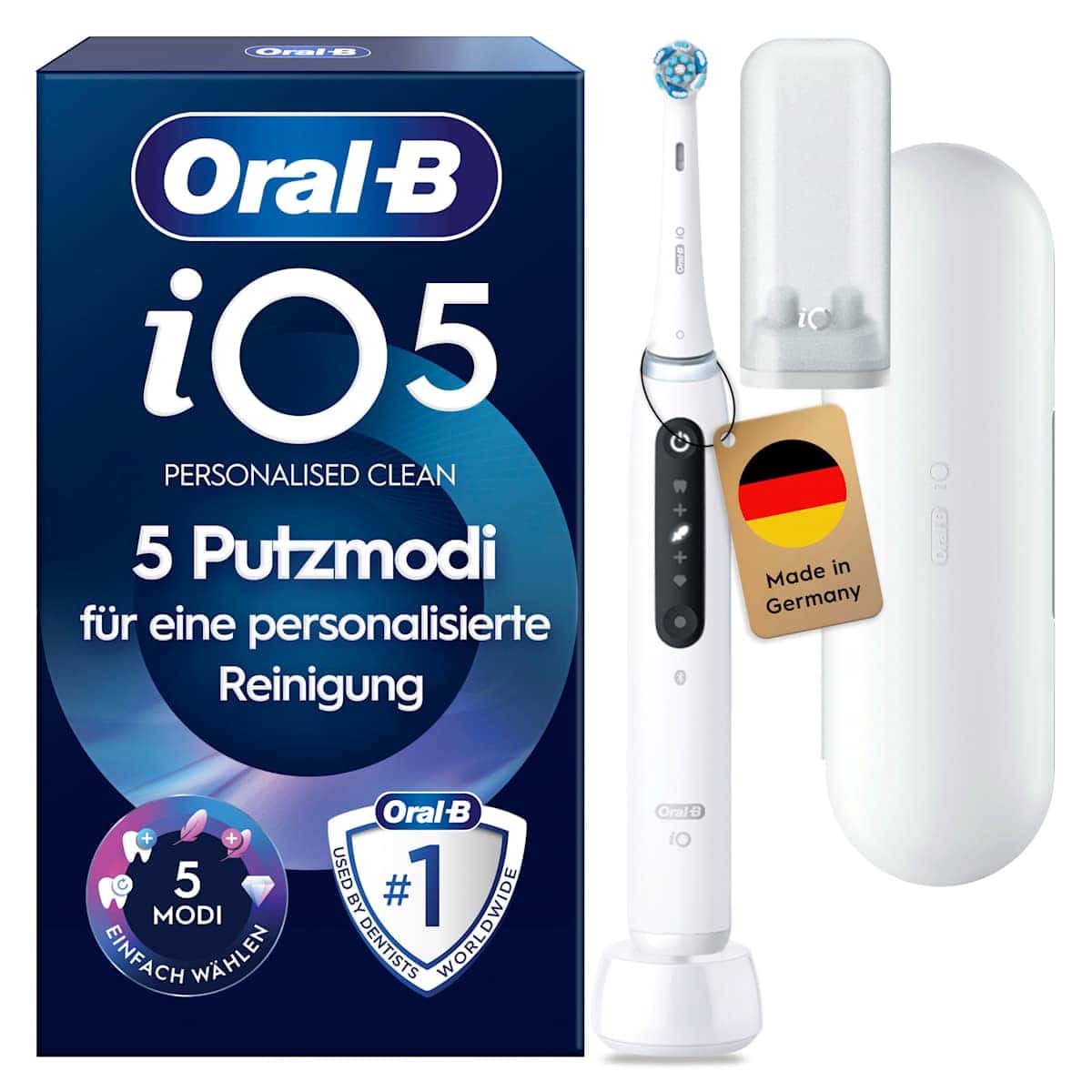 Oral-B Brosse à dents électrique iO Series 5 Quite White, 1 pièce — produit allemand authentique au Maroc