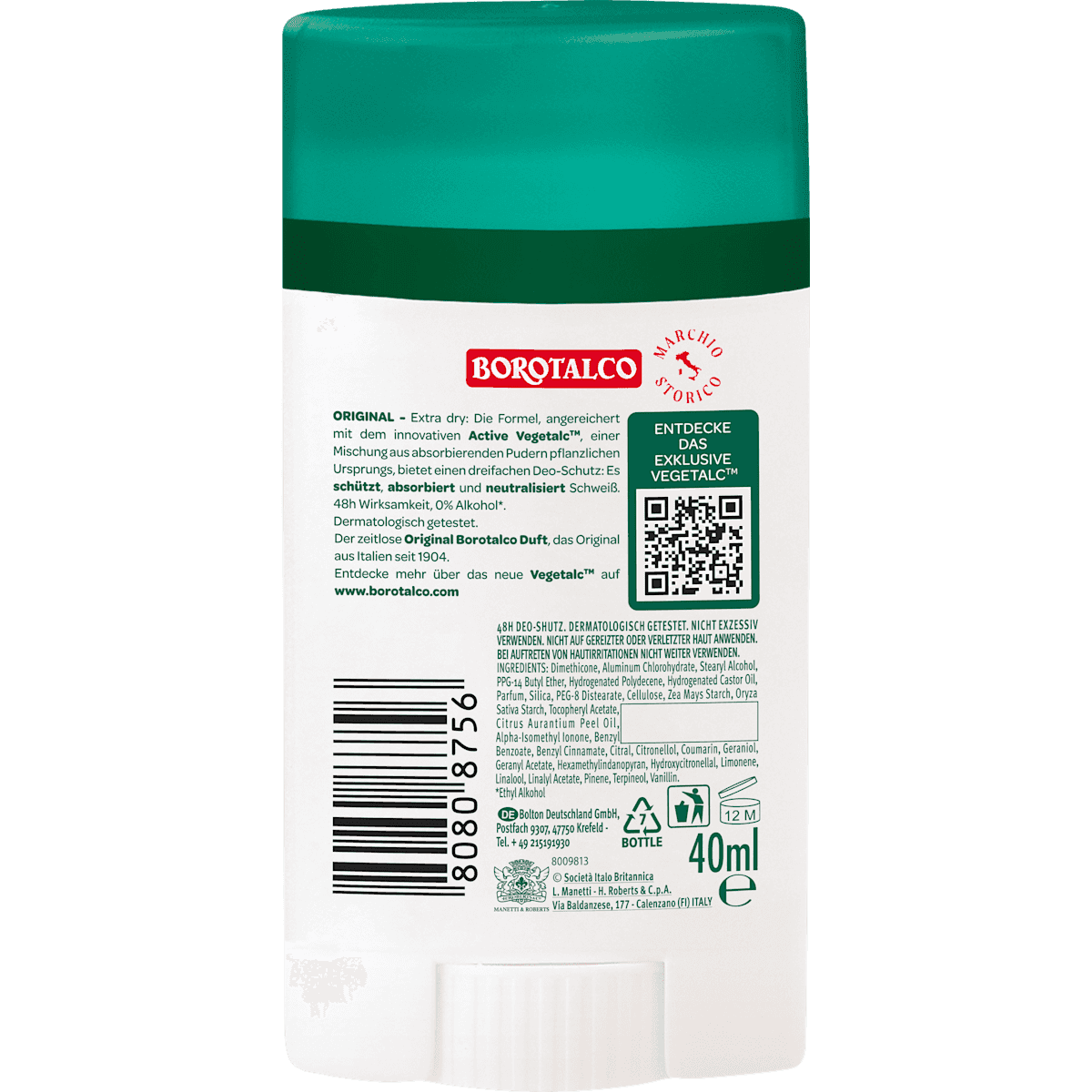 Borotalco antiperspirant Deodorant stick Original, 40 ml (Borotalco Antitranspirant Deostick Original, 40 ml) — authentic German product in Morocco