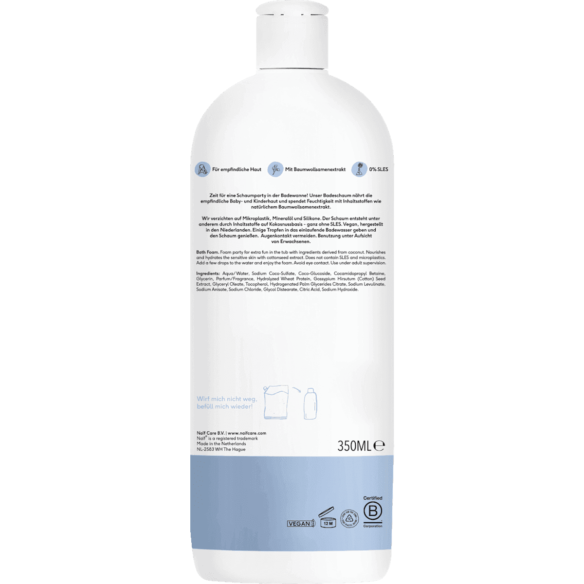 NAIF Baby & Kids bubble bath, 350 ml (NAIF Baby & Kind Badeschaum, 350 ml) — authentic German product in Morocco